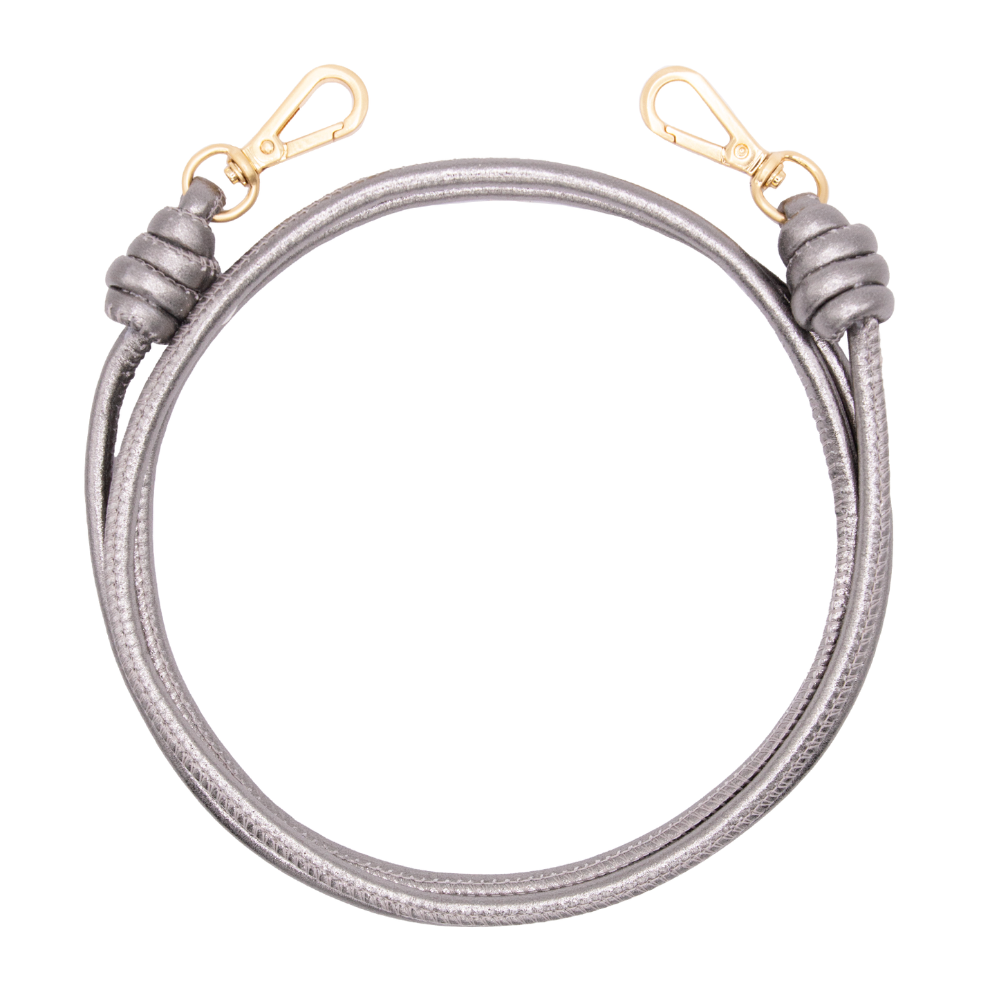Cordon en cuir gris anthracite metallise bandouliere pour telephone avec mousquetons