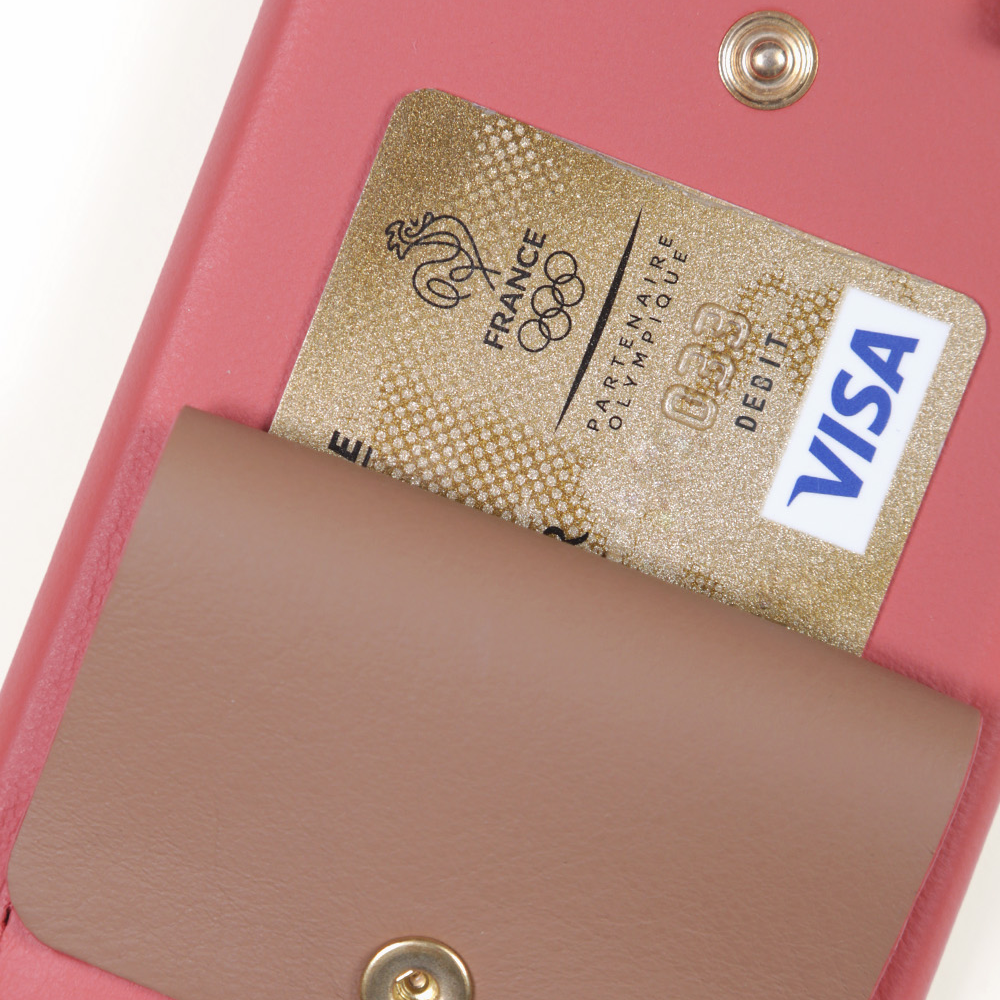 iPhone leather case with card holder and rings LOU - Blush