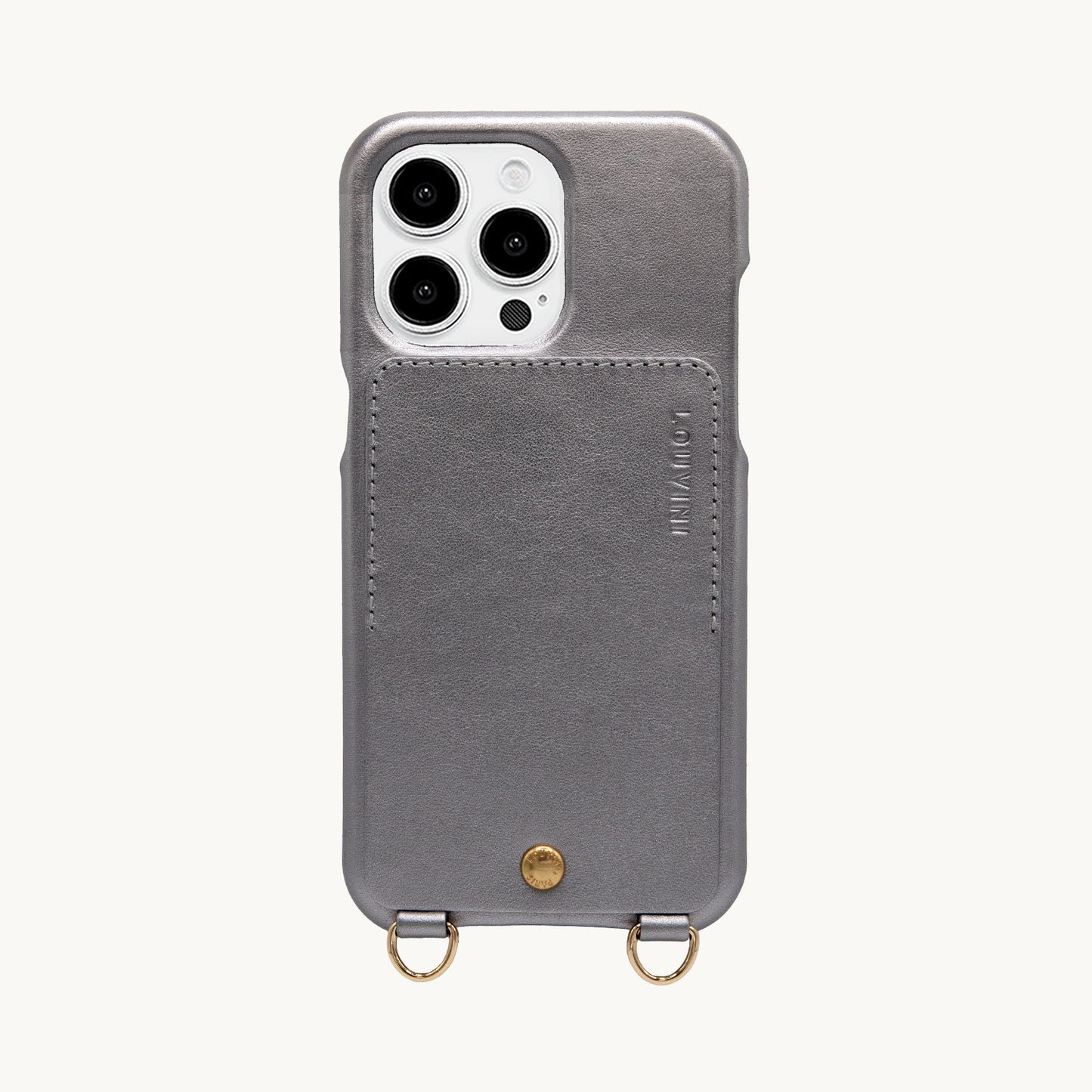 Coque iPhone cuir porte carte avec anneaux LOU - Anthracite Métallisé