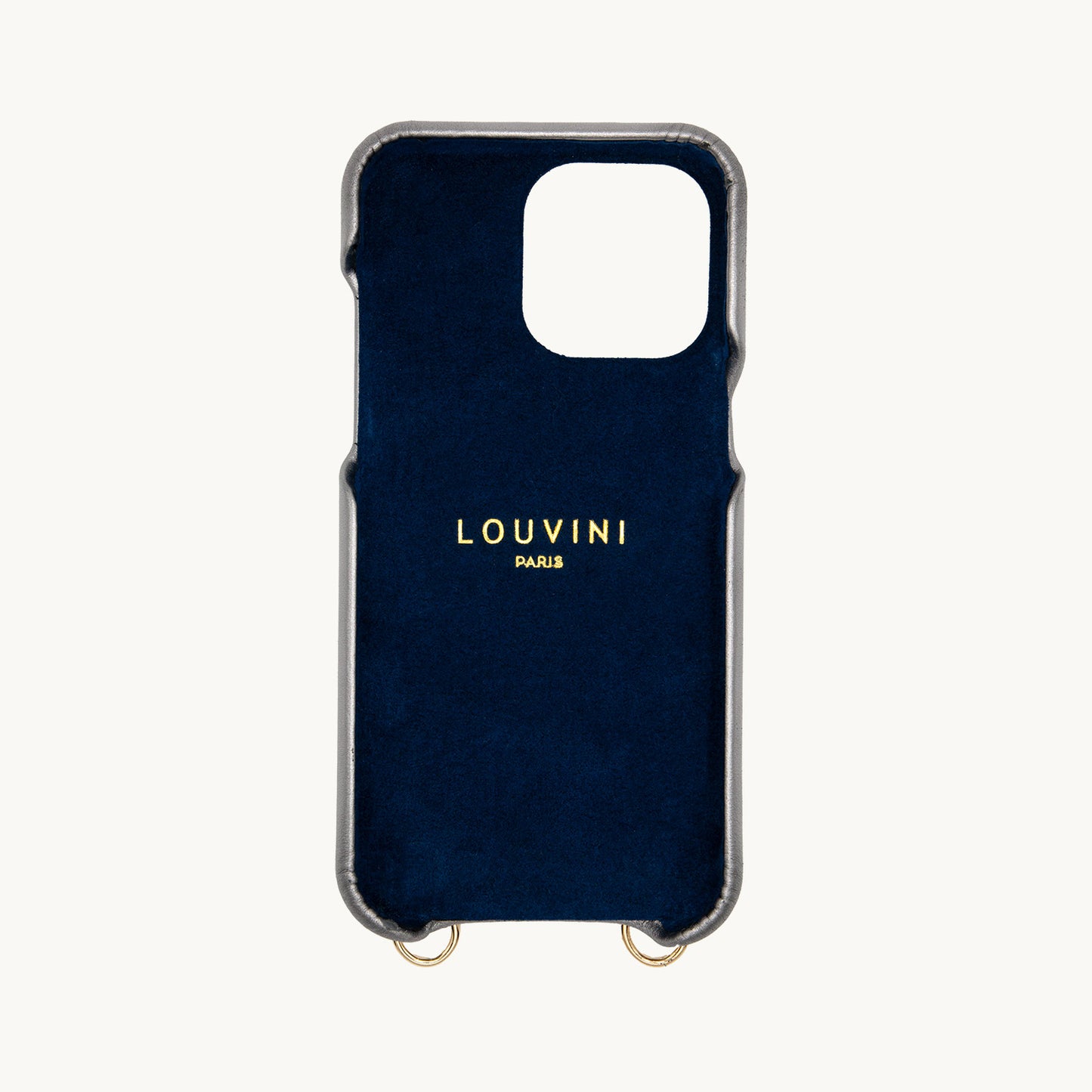 Coque iPhone cuir porte carte avec anneaux LOU - Anthracite Métallisé