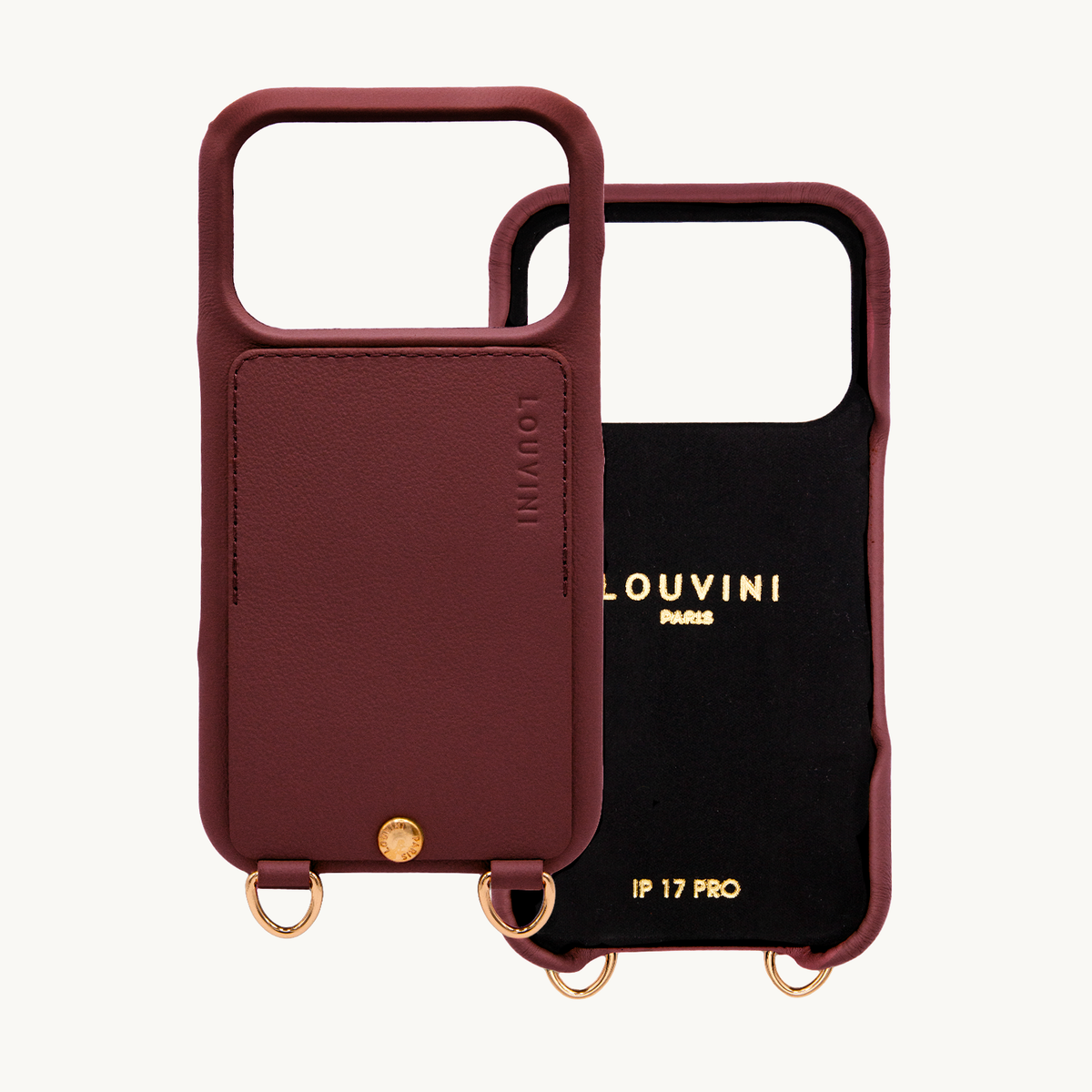 Coque iPhone Leather Case with Card Holder & Rings LOU - Burgundy