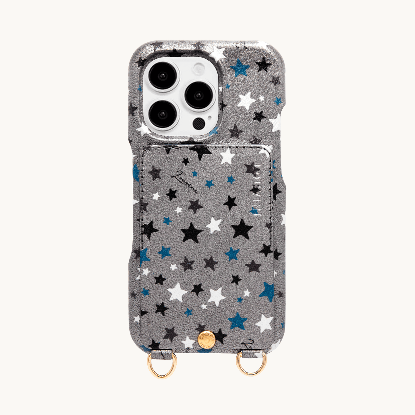 iPhone leather case with card holder and rings LOU – Stars