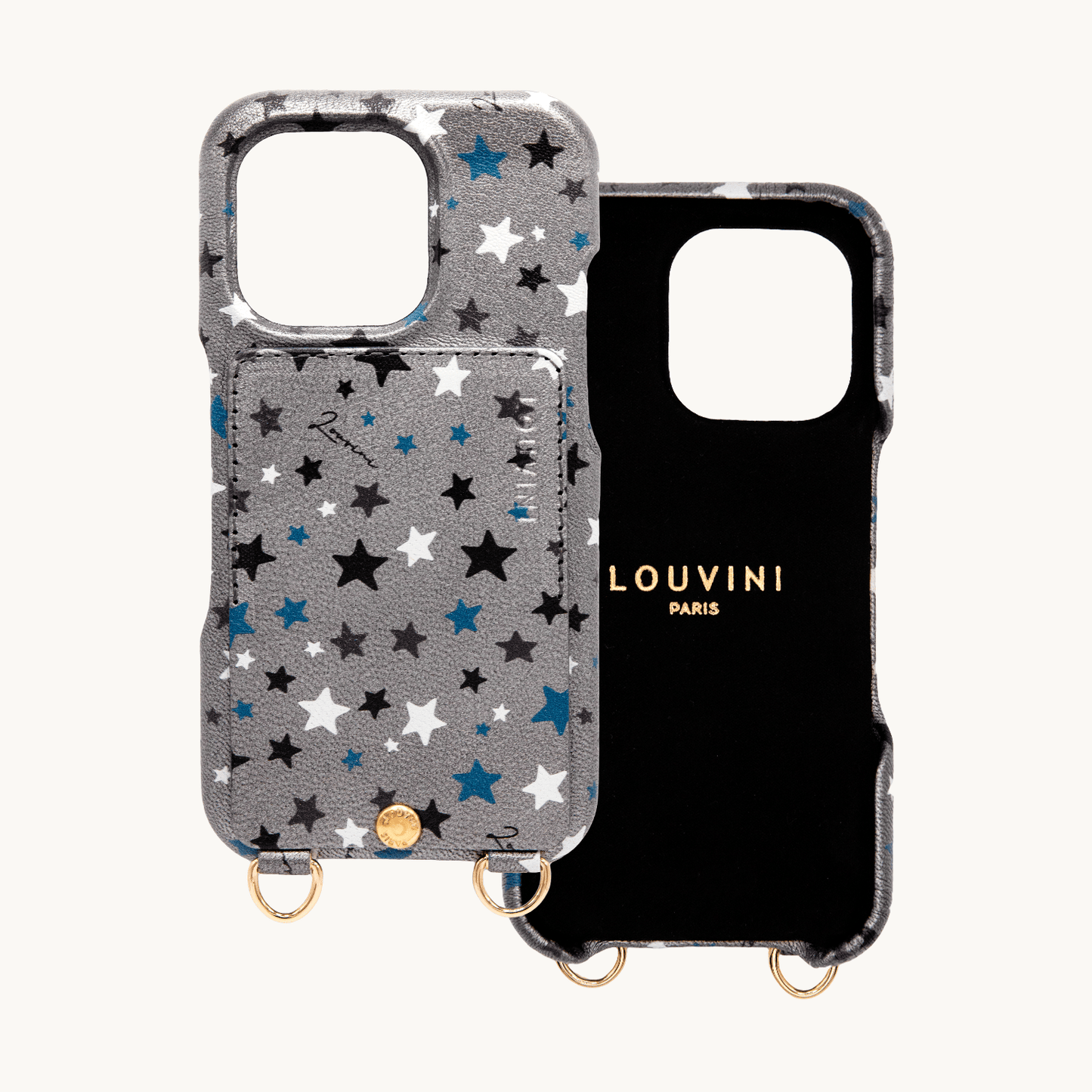 iPhone leather case with card holder and rings LOU – Stars