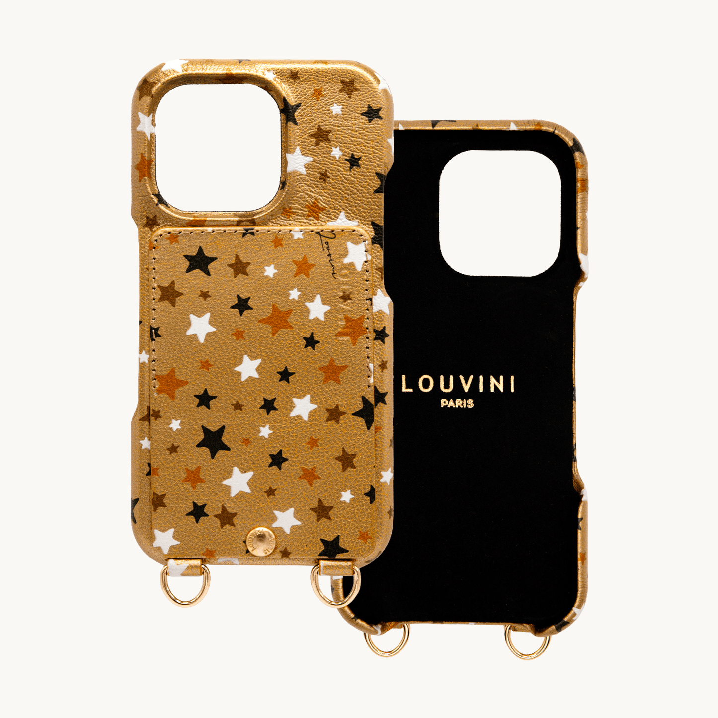 iPhone leather case with card holder and rings LOU – Stars