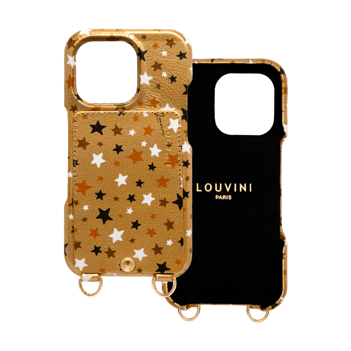iPhone leather case with card holder and rings LOU – Stars