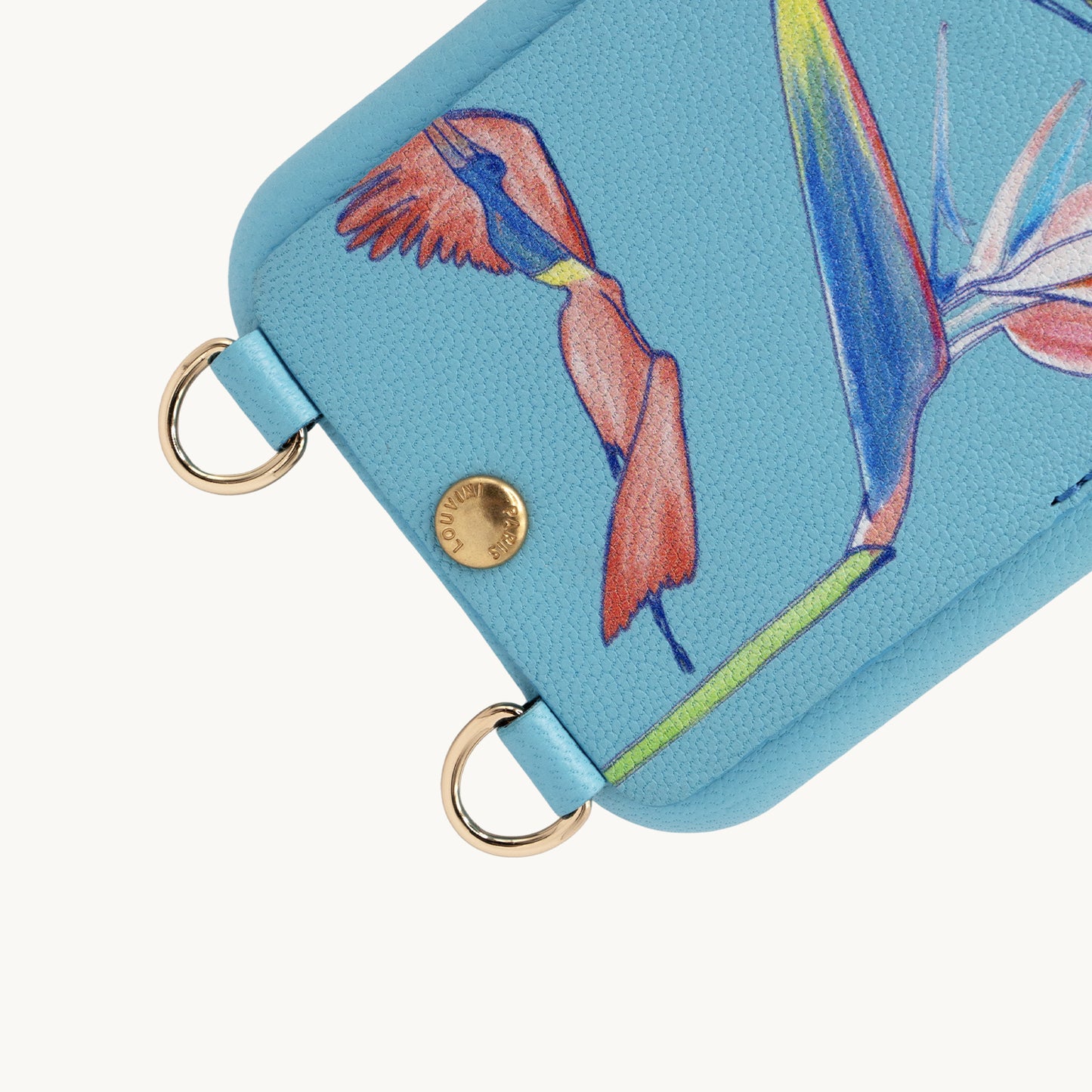 iPhone leather case with card holder and rings LOU x FILIPE JARDIM – Turquoise