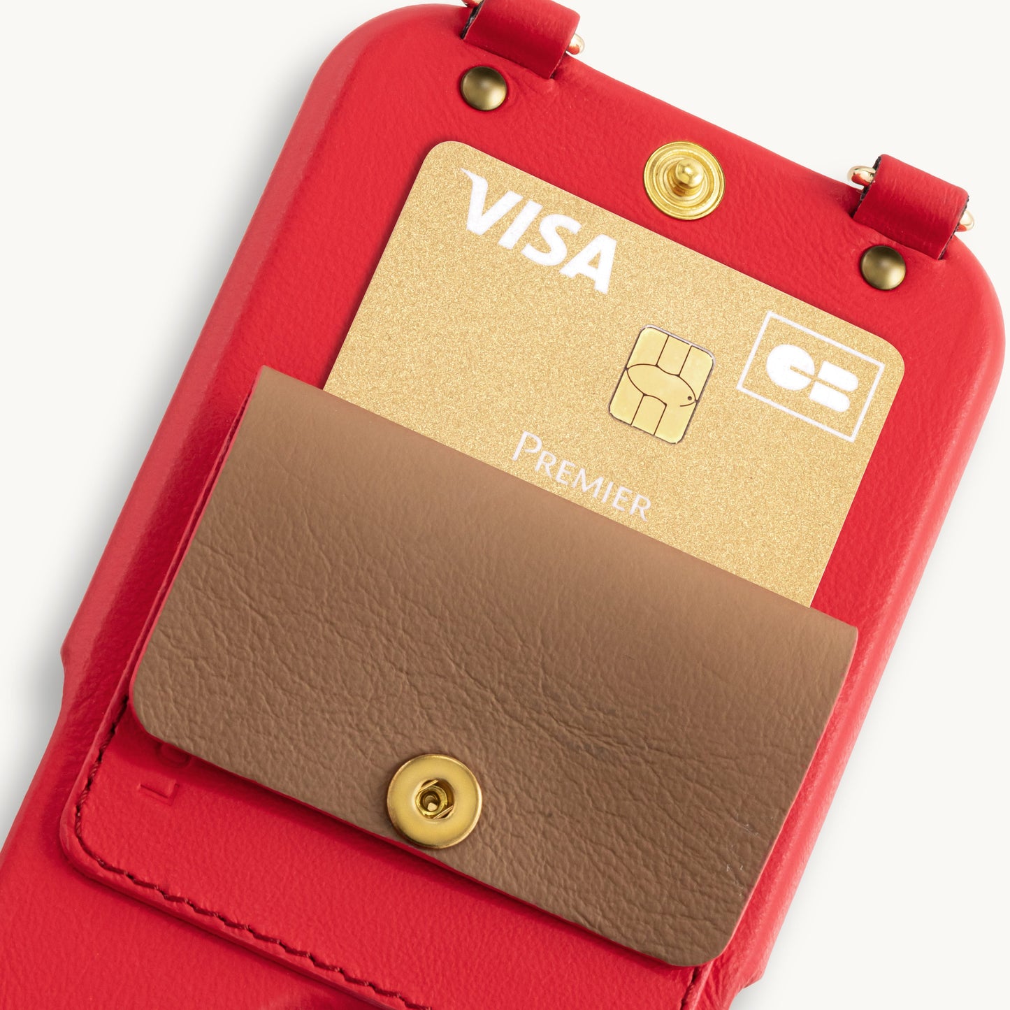 iPhone leather case with card holder and rings LOU – Red