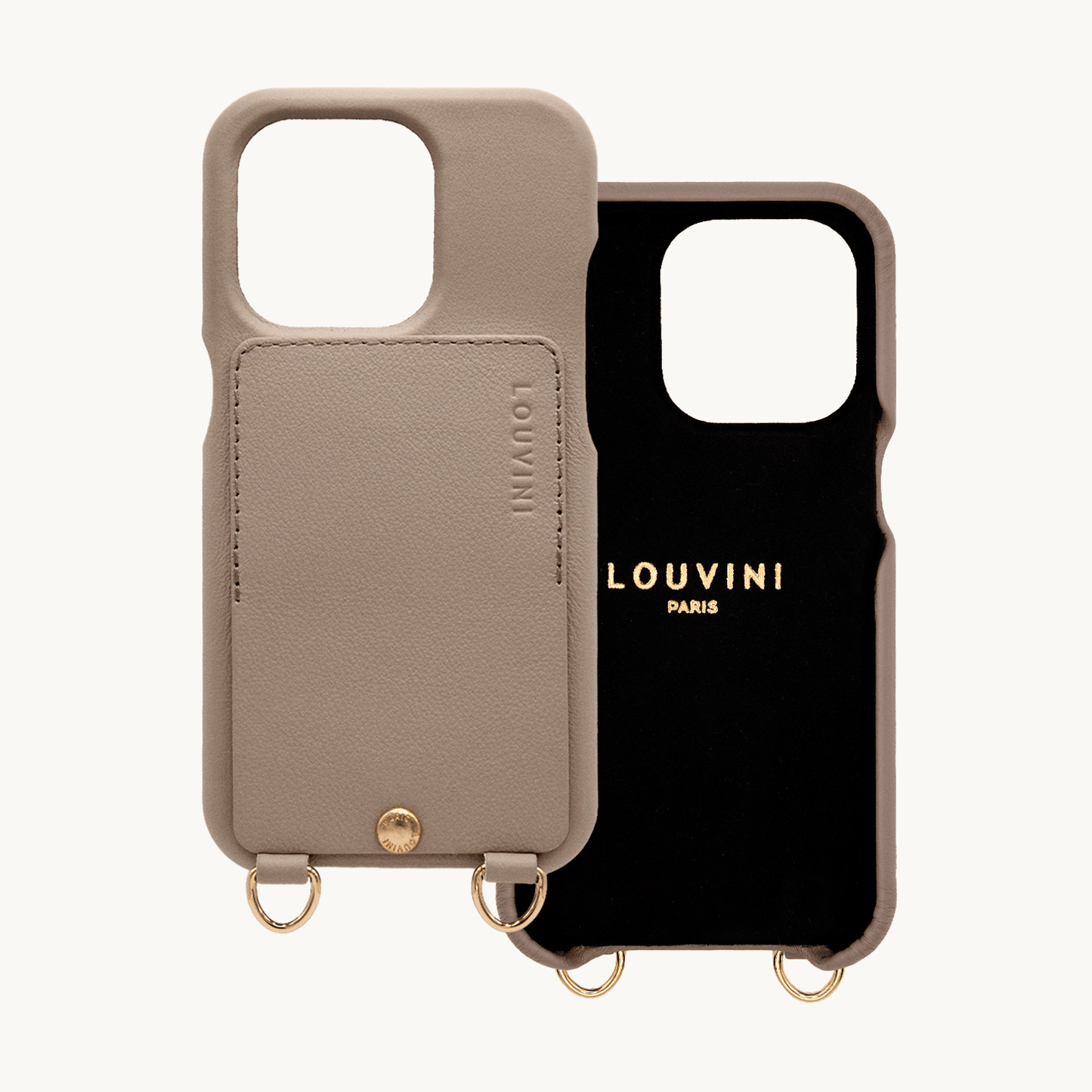 iPhone leather case with card holder and rings LOU – Taupe
