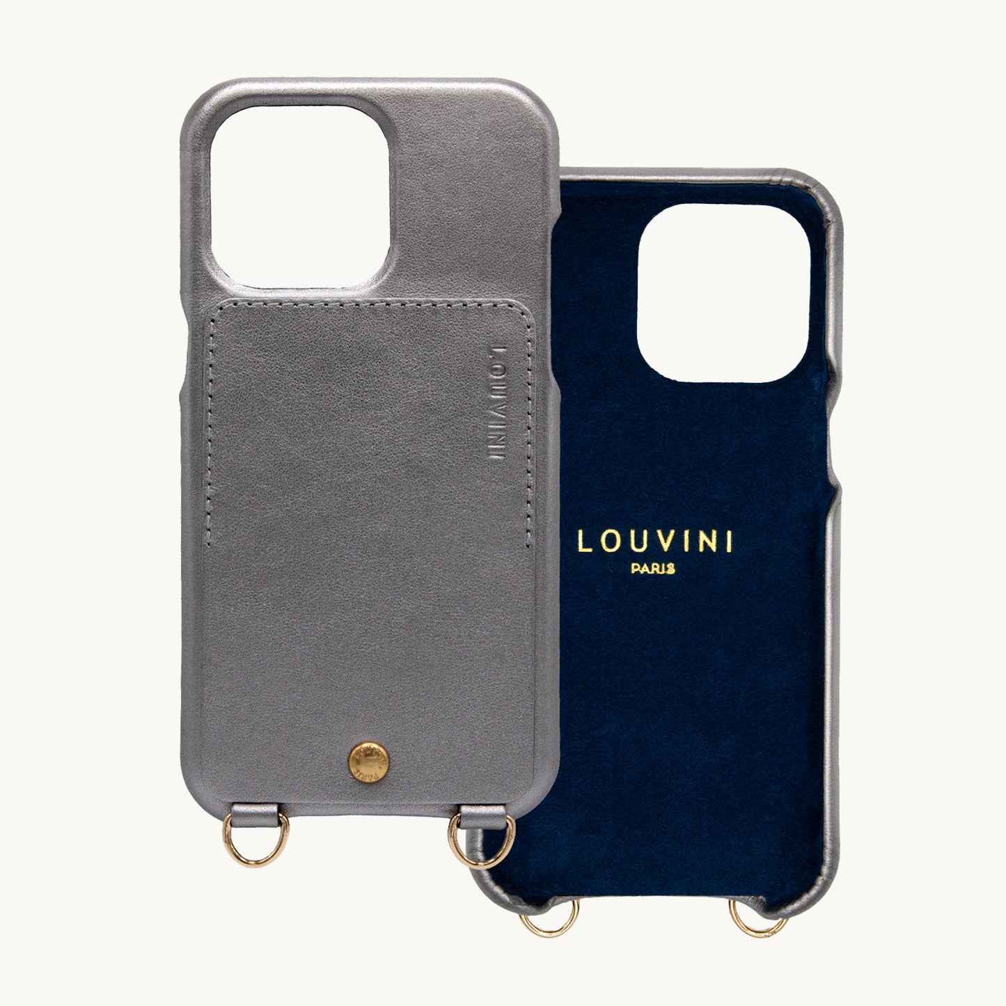 Coque iPhone cuir porte carte avec anneaux LOU - Anthracite Métallisé