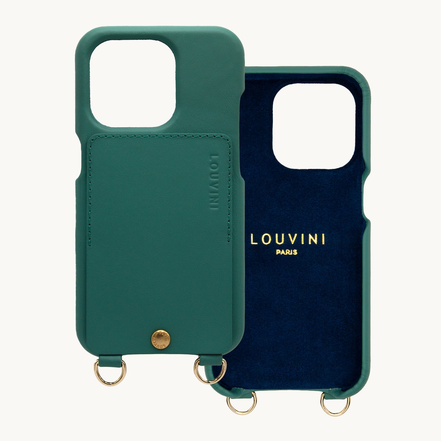 iPhone leather case with card holder and rings LOU – Emerald