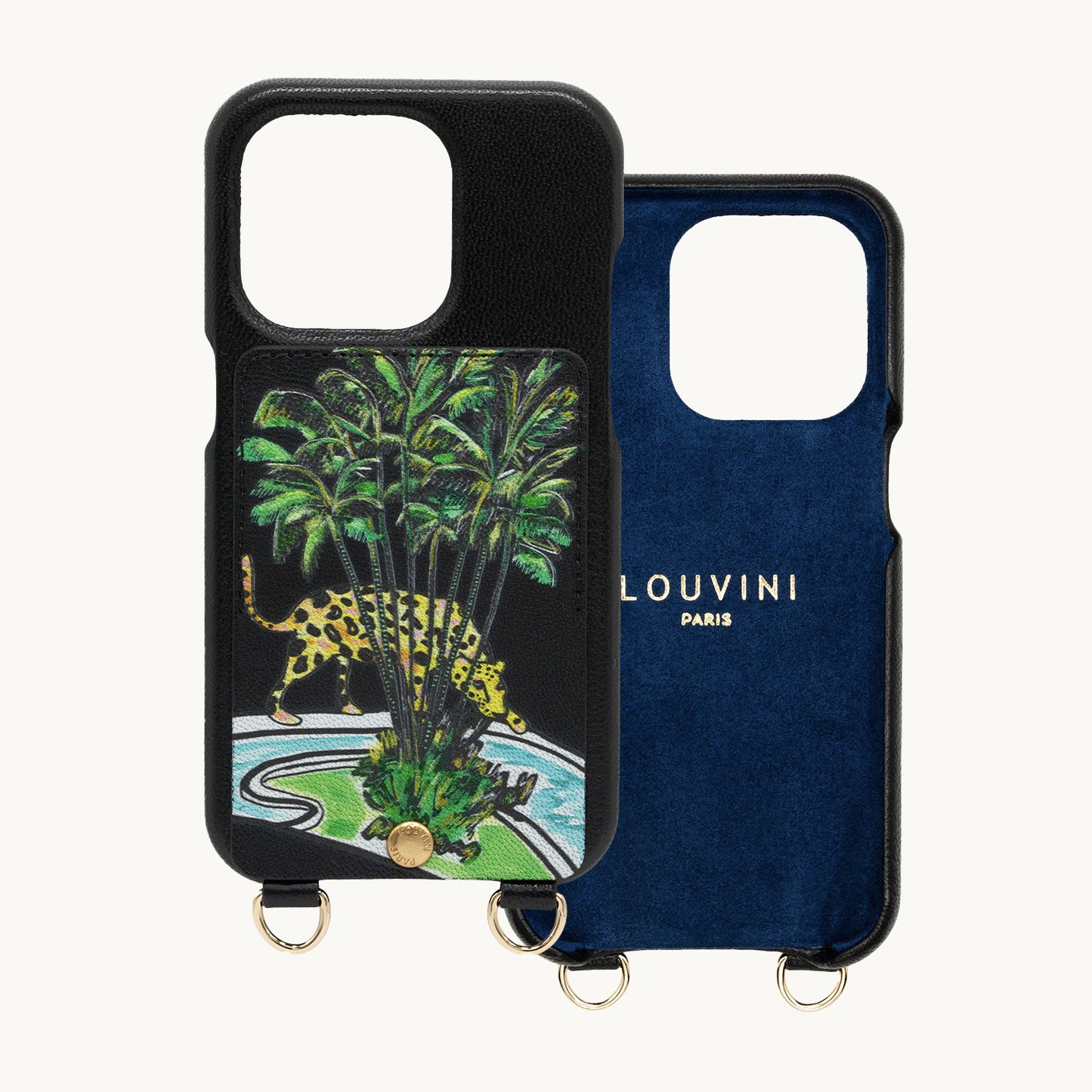 iPhone leather case with card holder and rings LOU x FILIPE JARDIM – Black