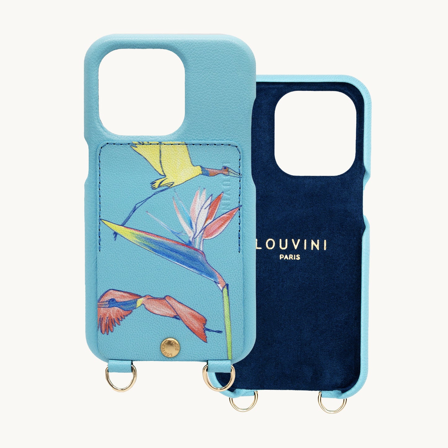 iPhone leather case with card holder and rings LOU x FILIPE JARDIM – Turquoise
