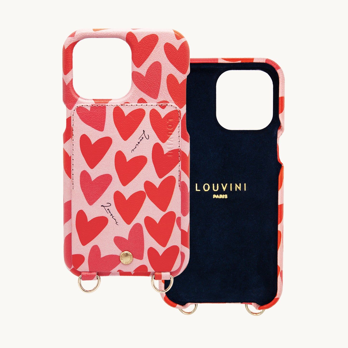 iPhone leather case with card holder and rings LOU – Hearts