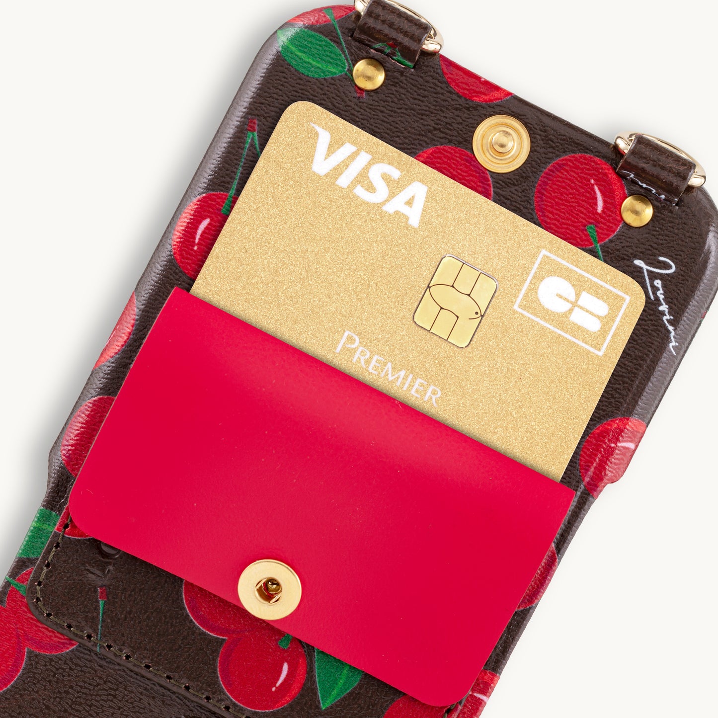 Coque iPhone cuir porte carte avec anneaux LOU - Cerises