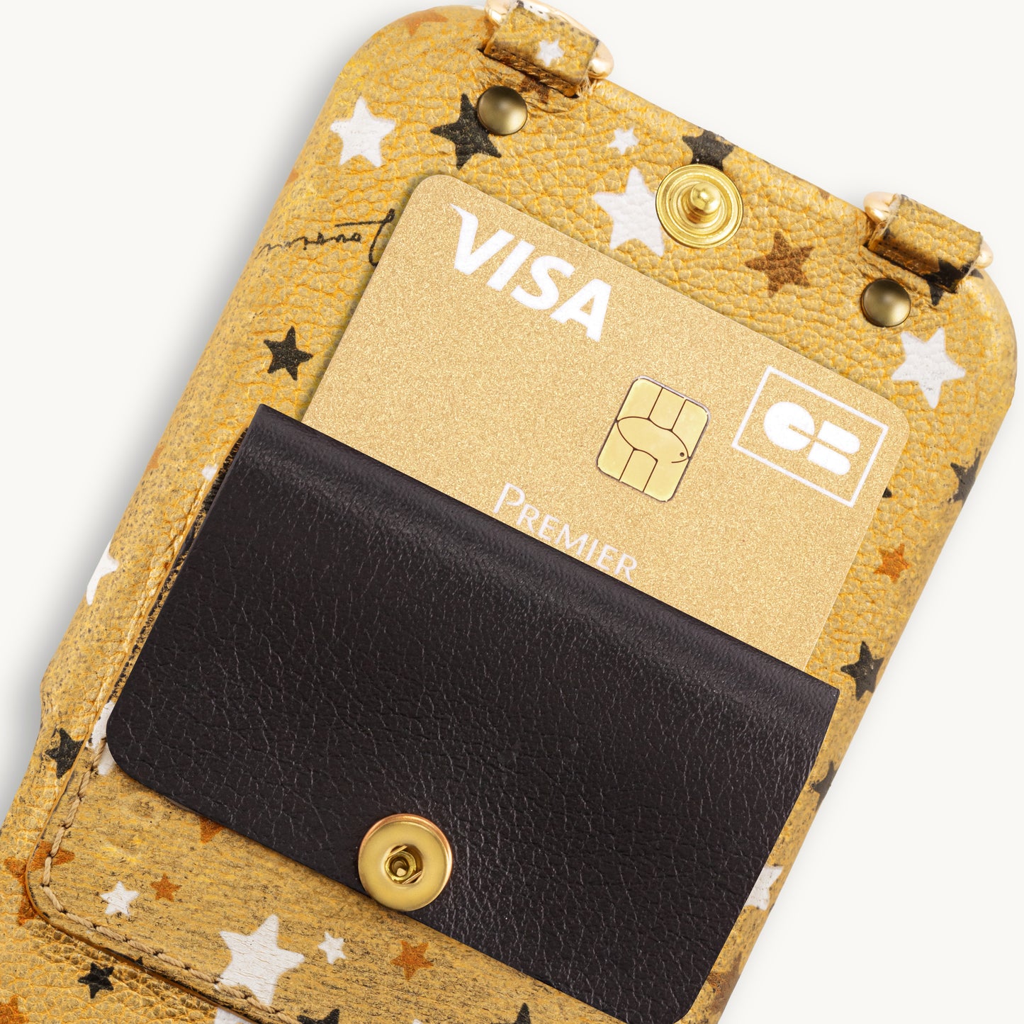 iPhone leather case with card holder and rings LOU – Golden Stars