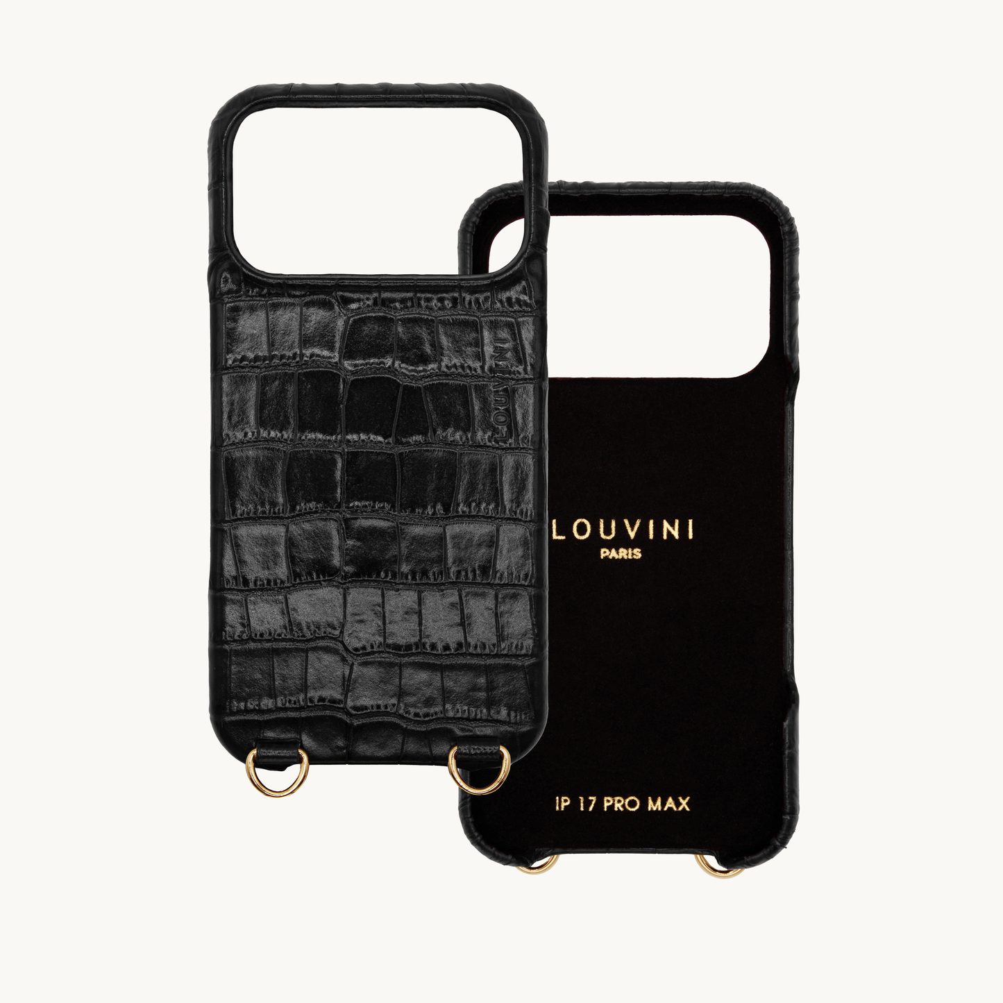 Leather iPhone Case with Loops and MagSafe MAX - Black Crocodile