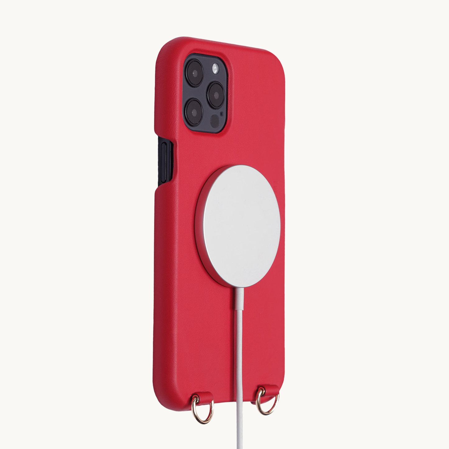 iPhone MagSafe leather case with rings MAX – Red