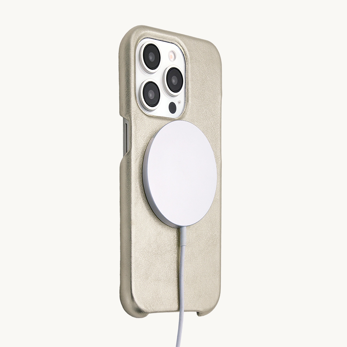 Coque iPhone MagSafe cuir MAX - Doré métallisé