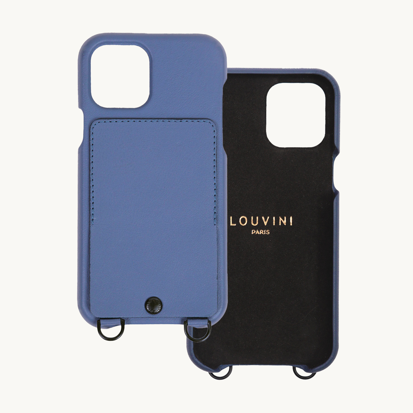 iPhone leather case with card holder and rings OSCAR – Blue