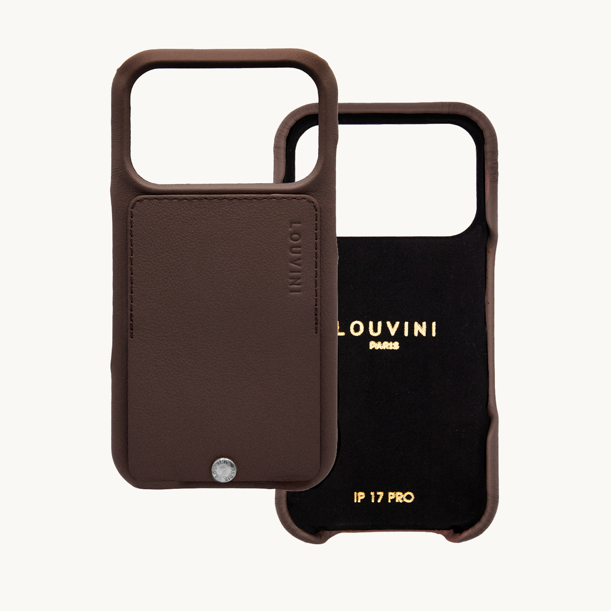 Coque iPhone cuir porte carte OSCAR Argenté - Marron