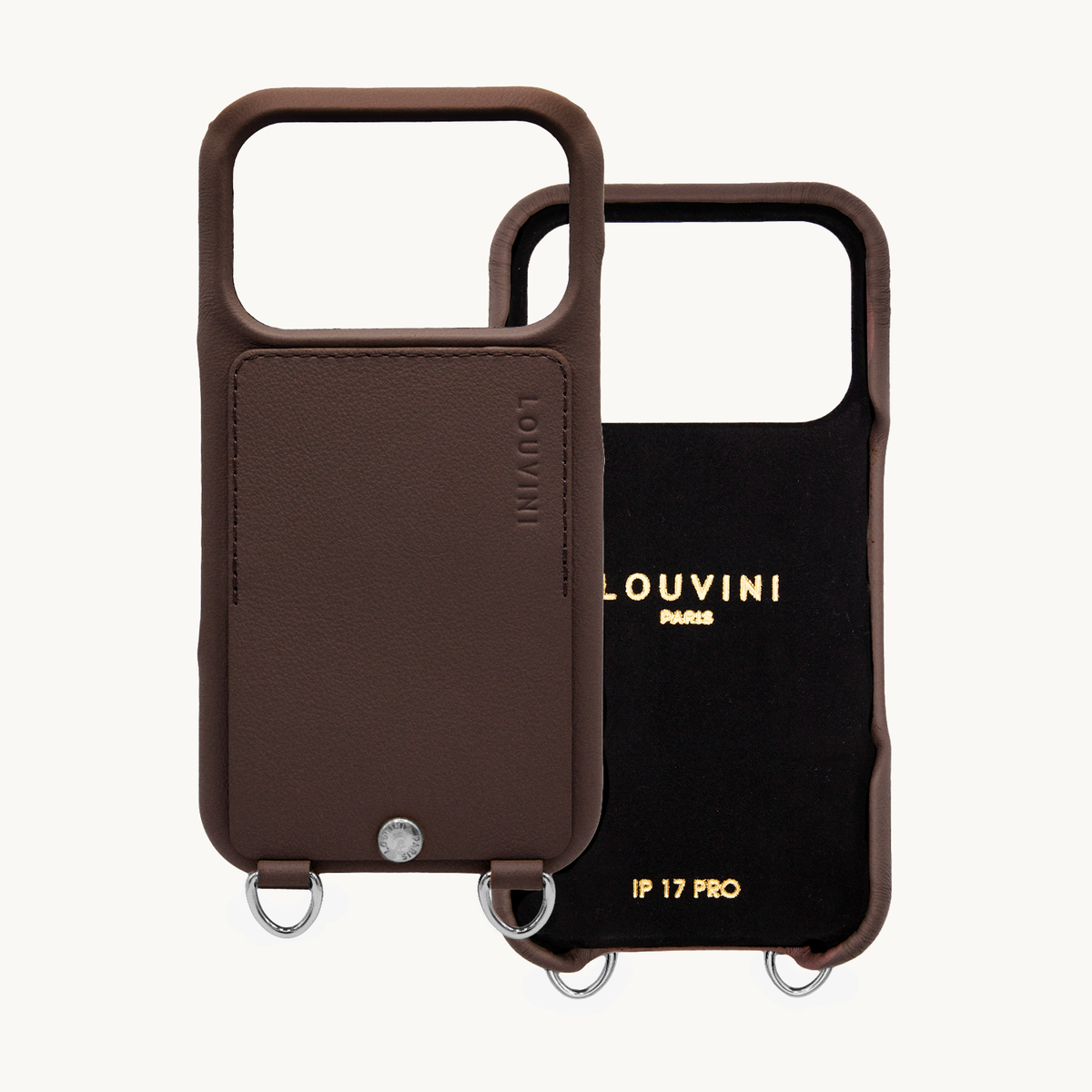 Coque iPhone cuir porte carte avec anneaux OSCAR Argenté - Marron