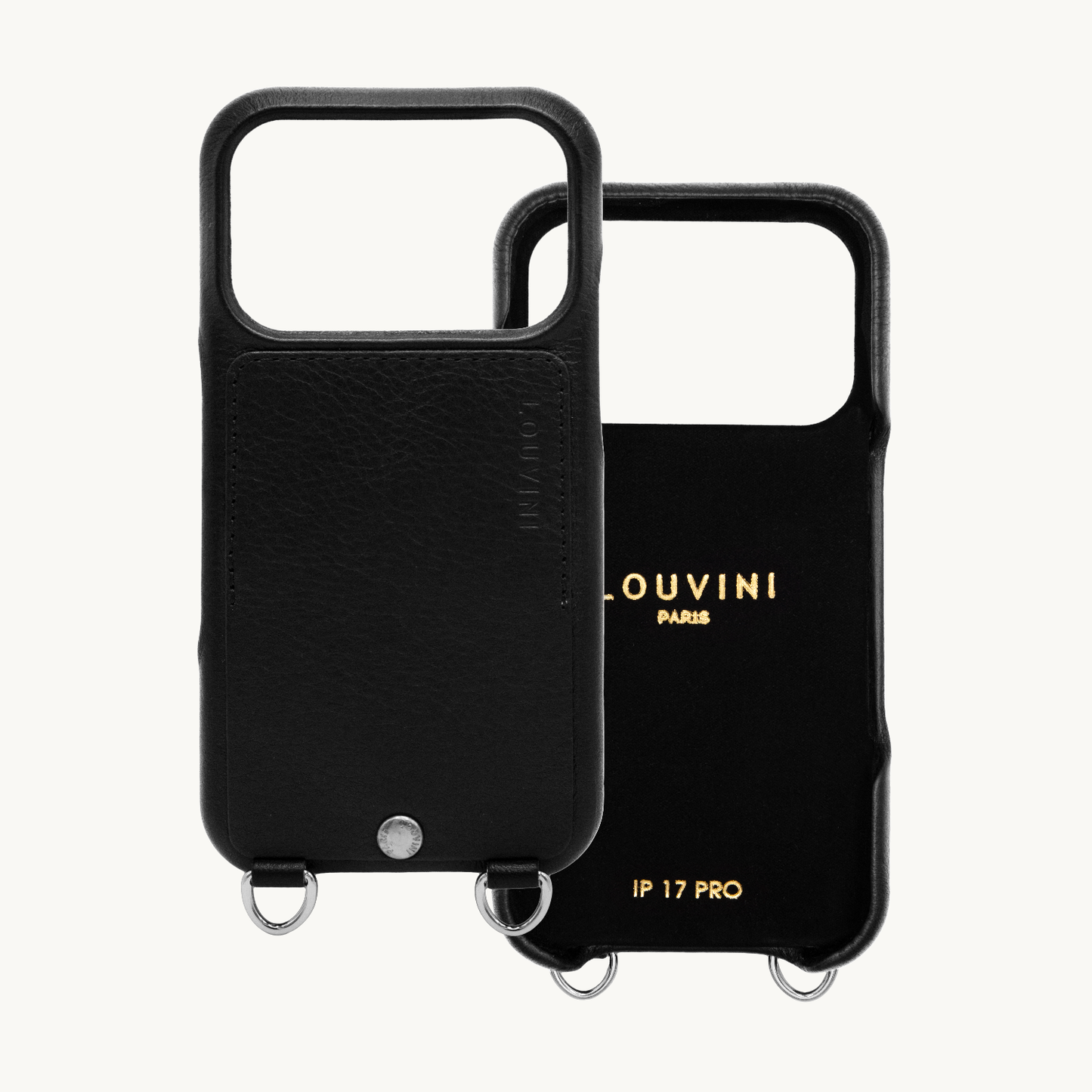 OSCAR Silver Leather iPhone Card Holder Case with Rings – BLACK