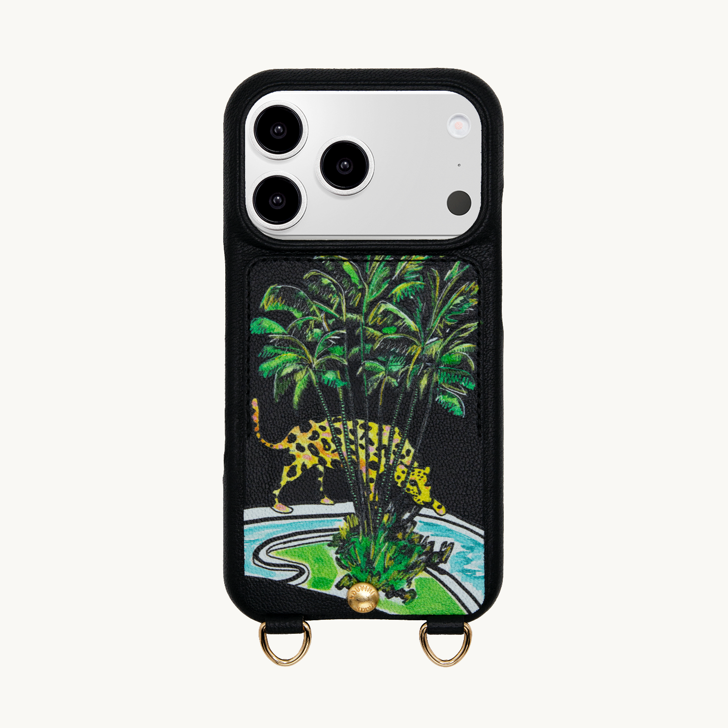 iPhone leather case with card holder and rings LOU x FILIPE JARDIM – Black