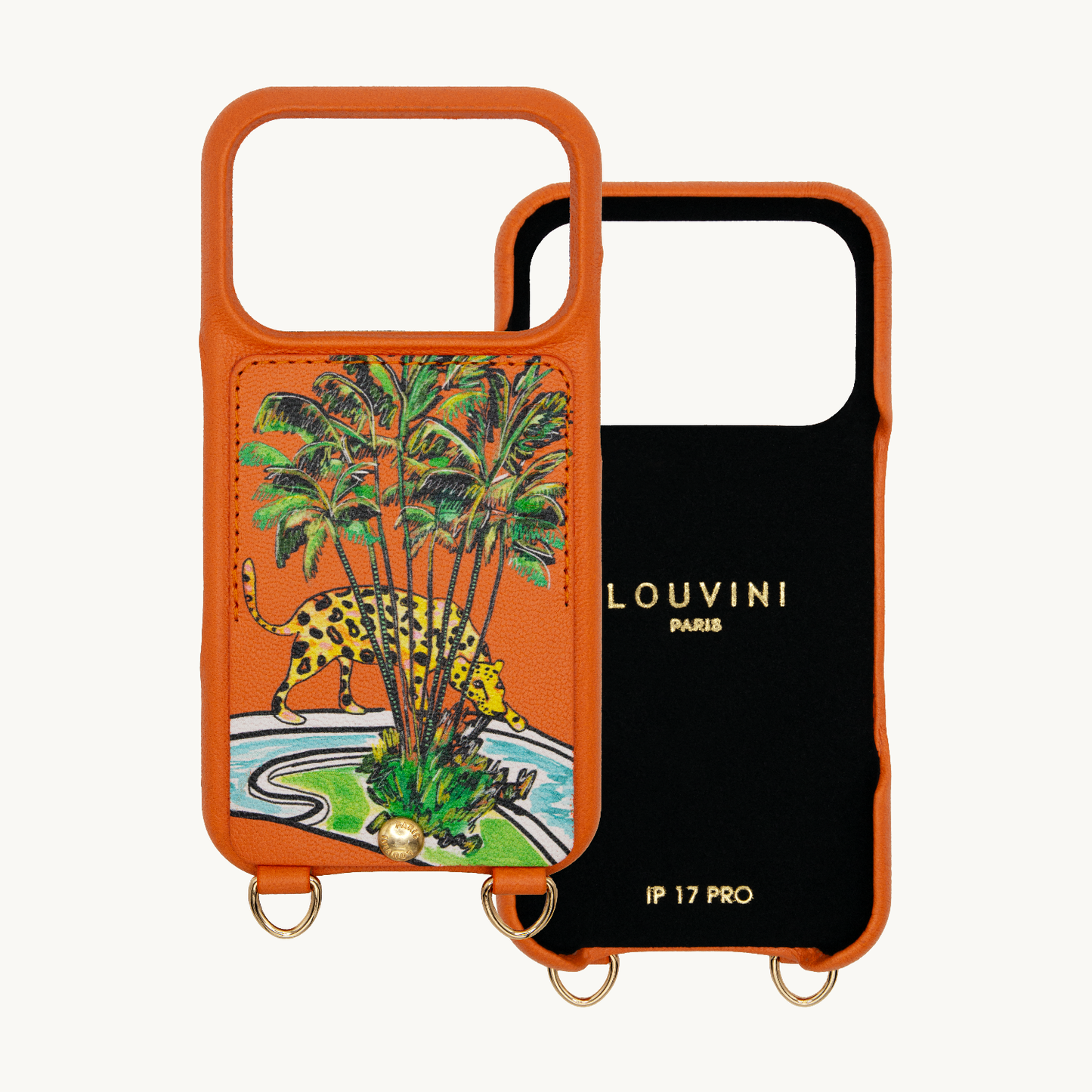 iPhone leather case with card holder and rings LOU x FILIPE JARDIM – Orange