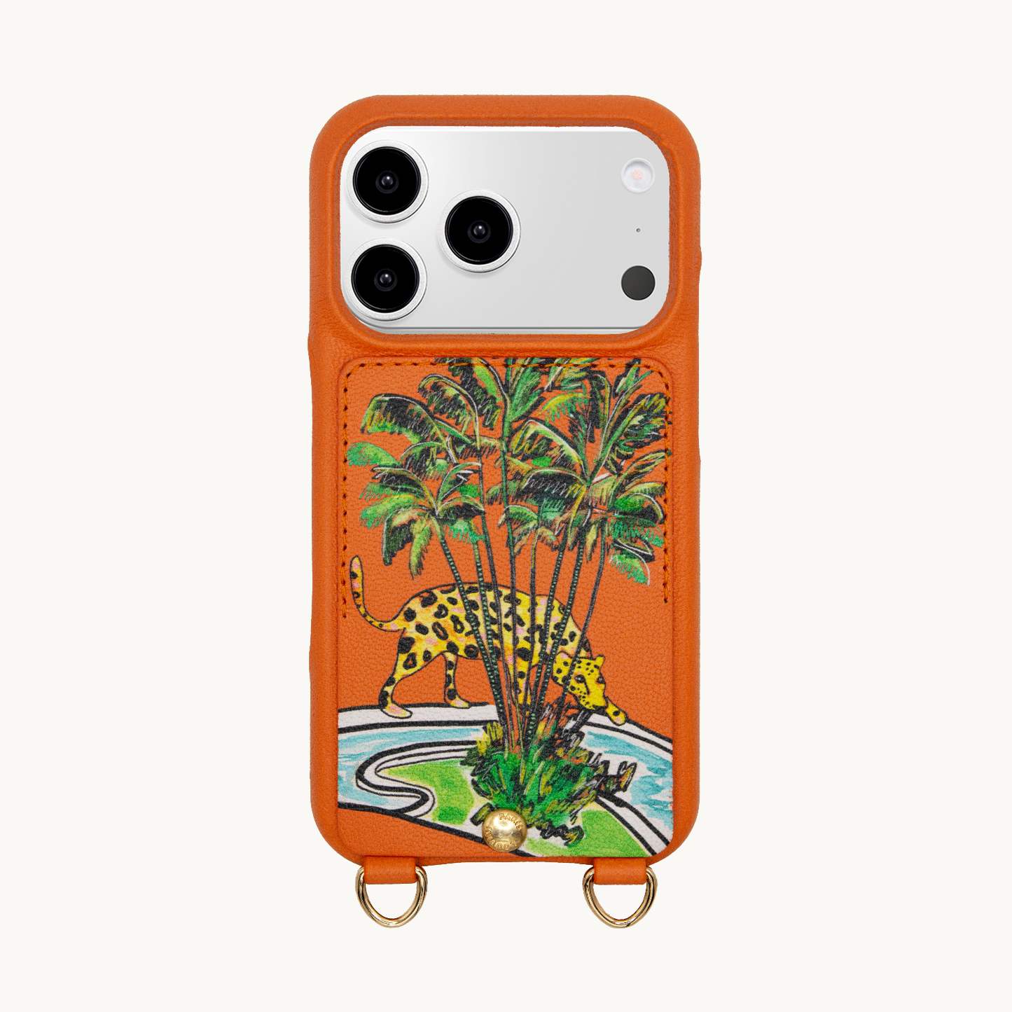 iPhone leather case with card holder and rings LOU x FILIPE JARDIM – Orange