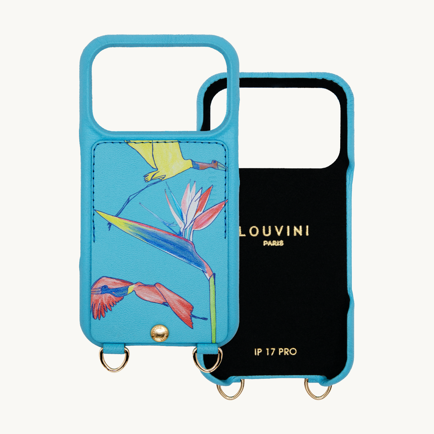 iPhone leather case with card holder and rings LOU x FILIPE JARDIM – Turquoise