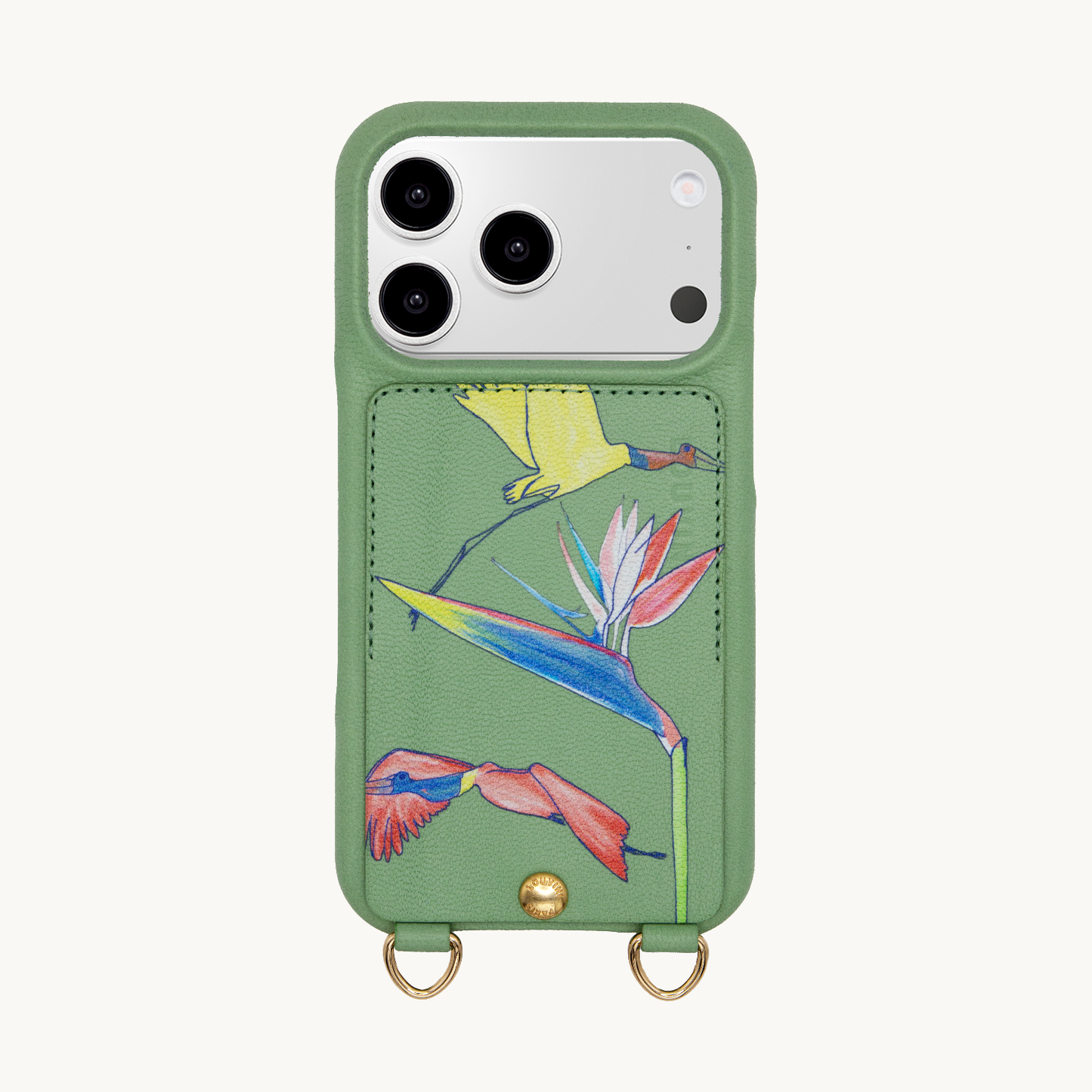 iPhone leather case with card holder and rings LOU x FILIPE JARDIM – Light Green