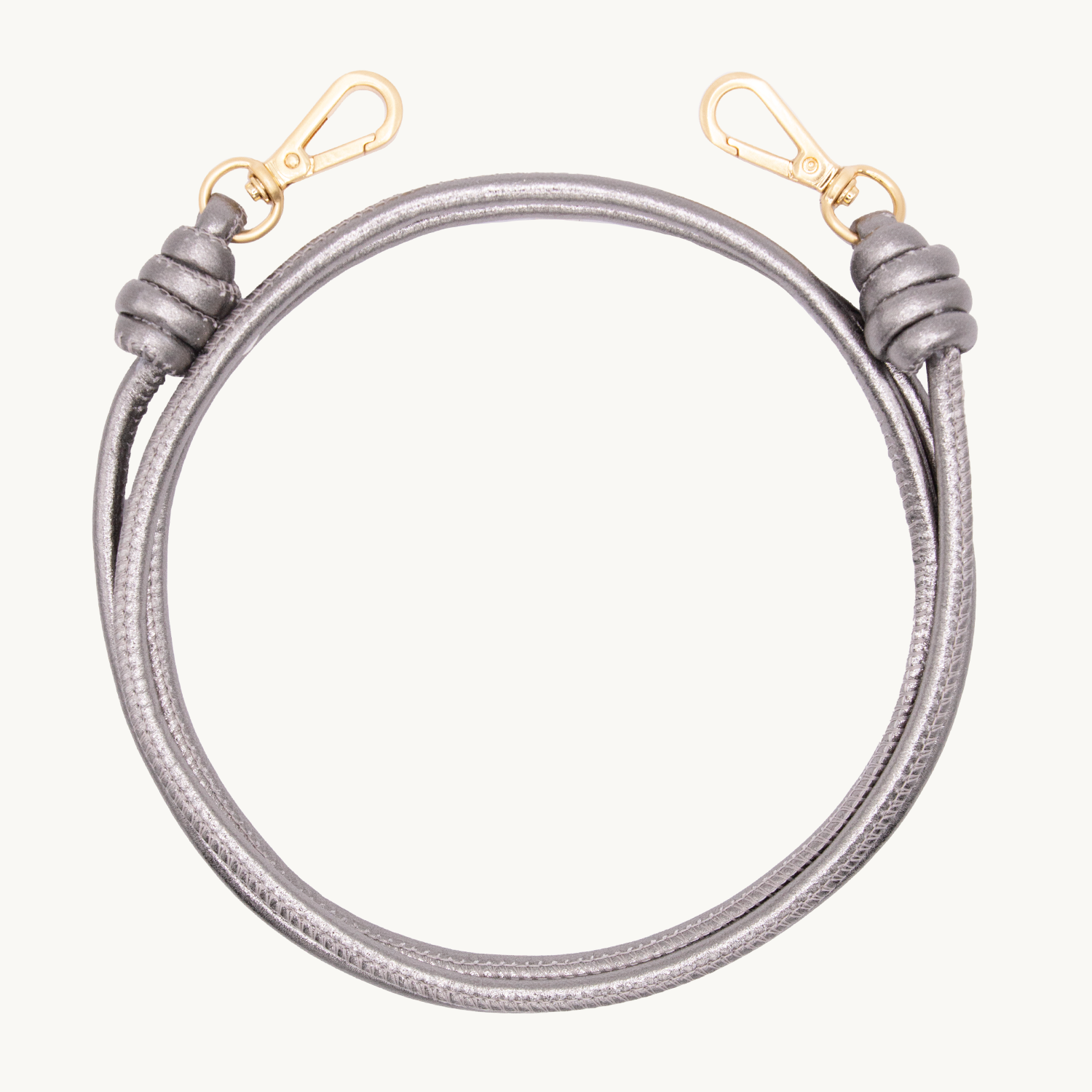Cordon en cuir gris anthracite metallise bandouliere pour telephone avec mousquetons