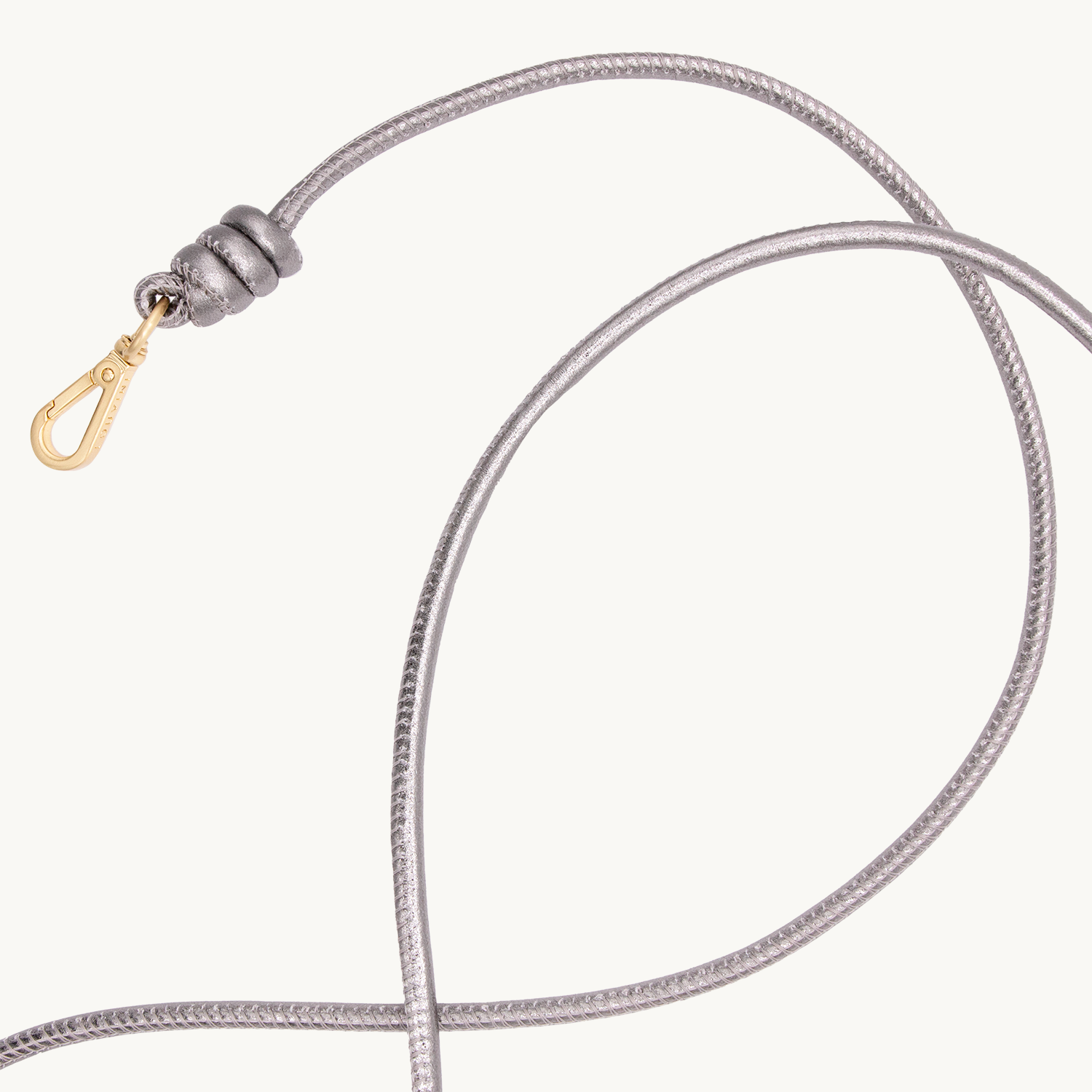 Cordon en cuir gris anthracite metallise bandouliere pour telephone avec mousquetons