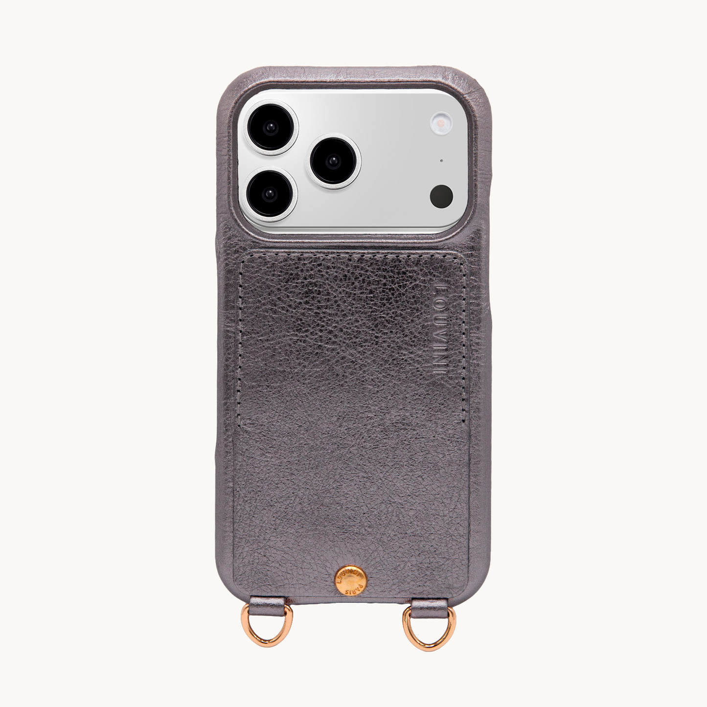 iPhone leather case with card holder and rings LOU – Metallic Anthracite
