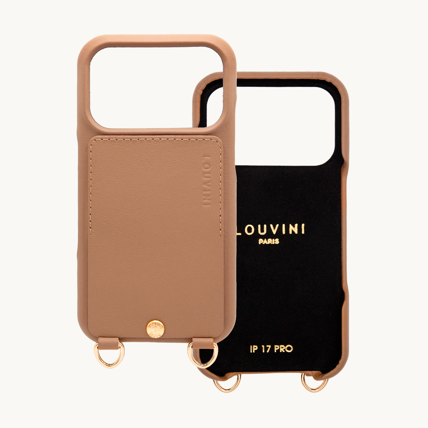 Coque iPhone cuir porte carte avec anneaux LOU - Camel