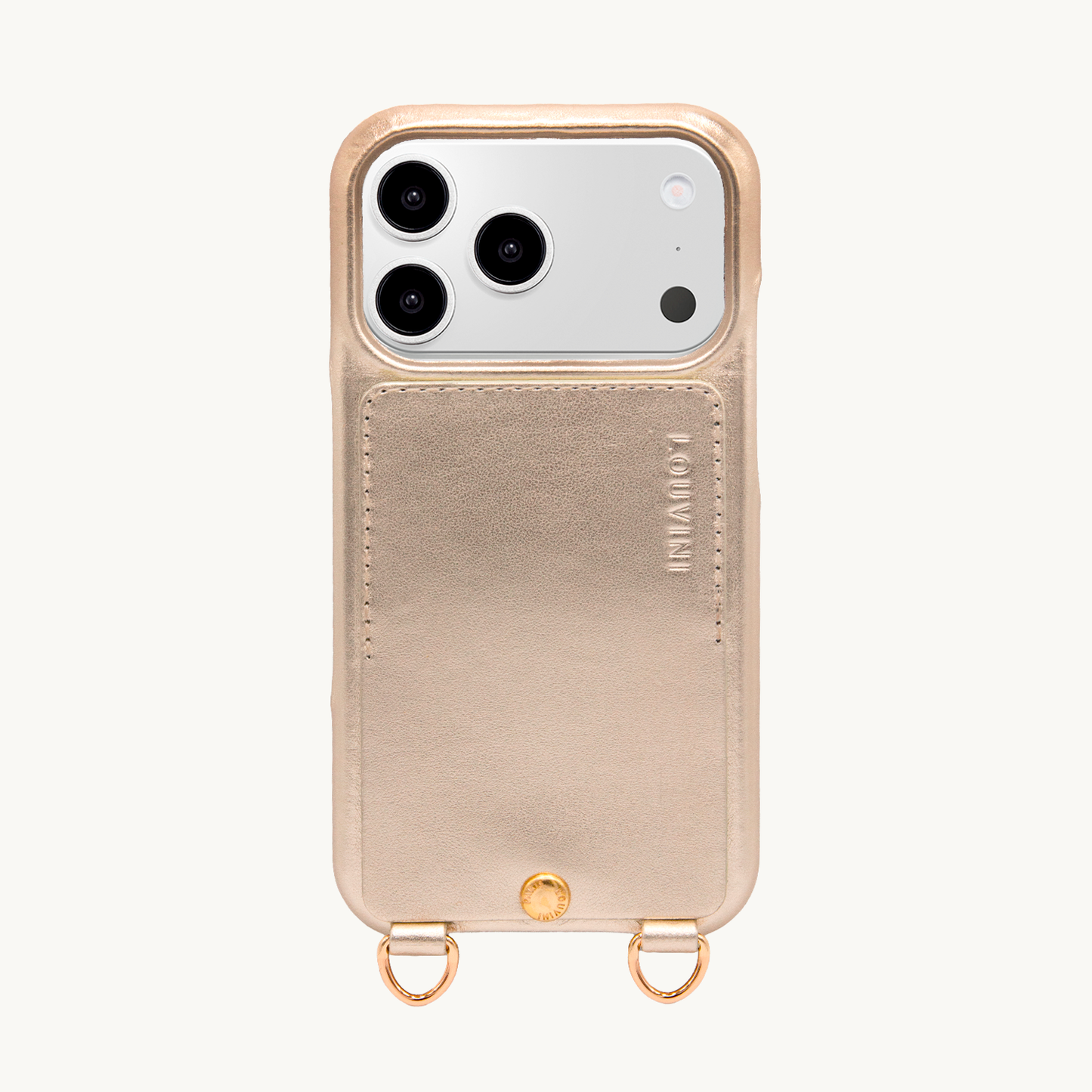 Coque iPhone cuir porte carte avec anneaux LOU - Doré métallisé