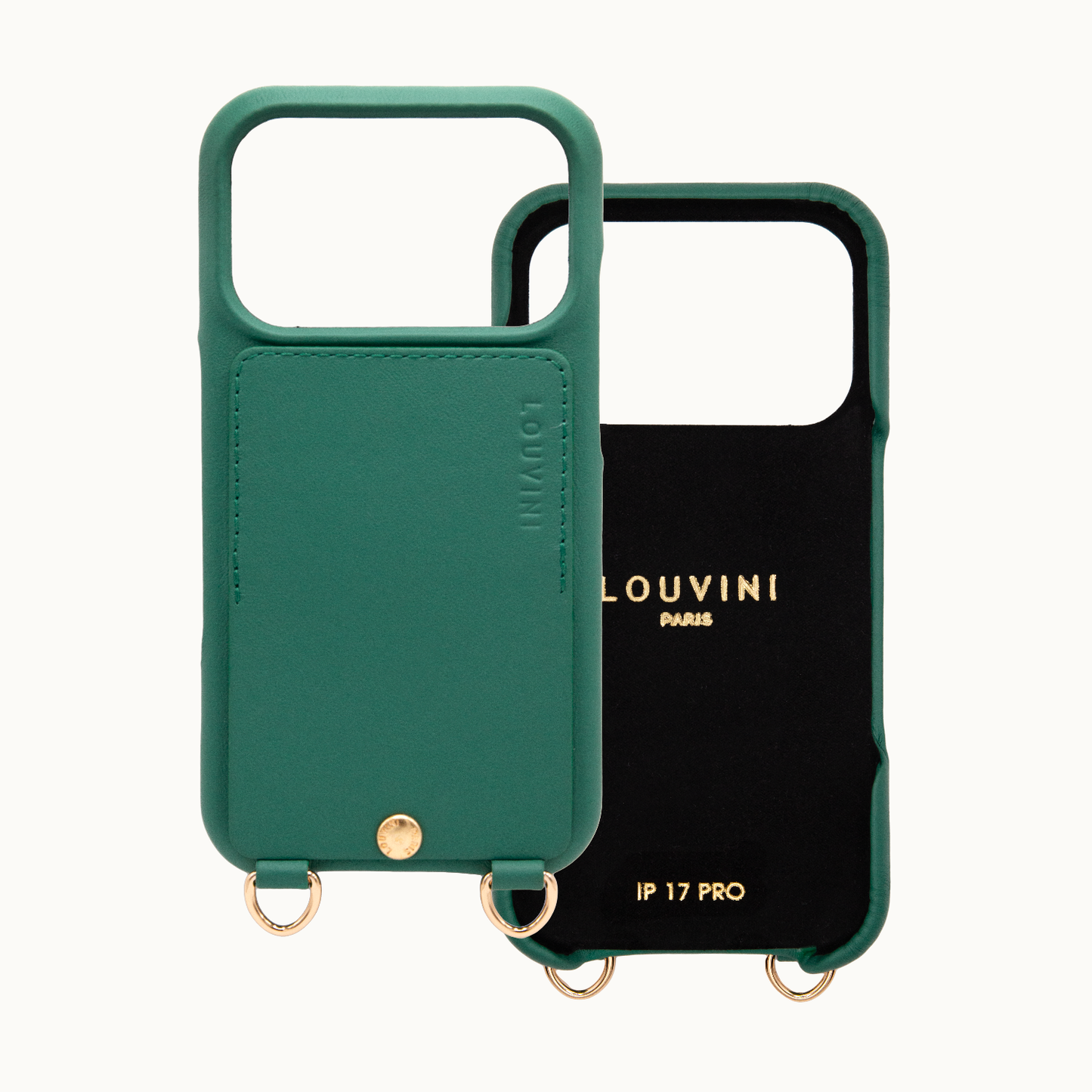 iPhone leather case with card holder and rings LOU - Emerald