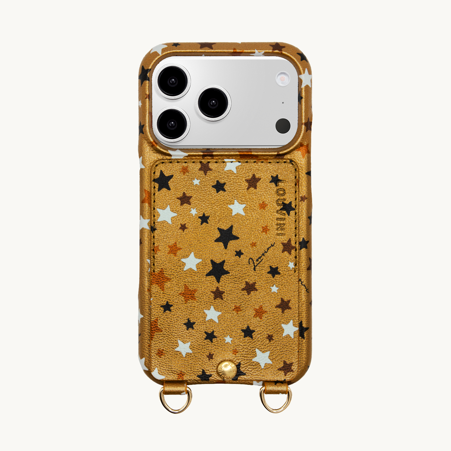 iPhone leather case with card holder and rings LOU – Golden Stars
