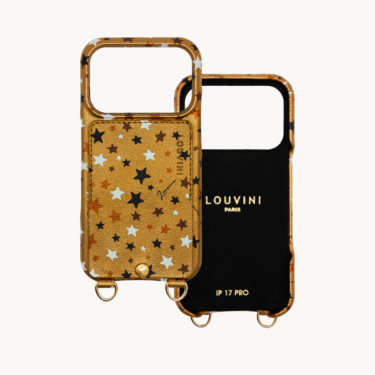 iPhone leather case with card holder and rings LOU – Golden Stars