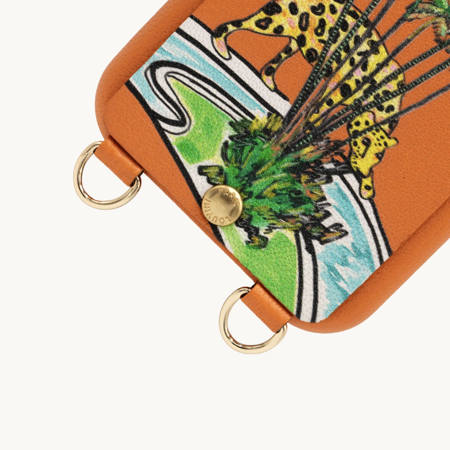 Coque iPhone cuir porte-carte avec anneaux LOU x FILIPE JARDIM - Orange