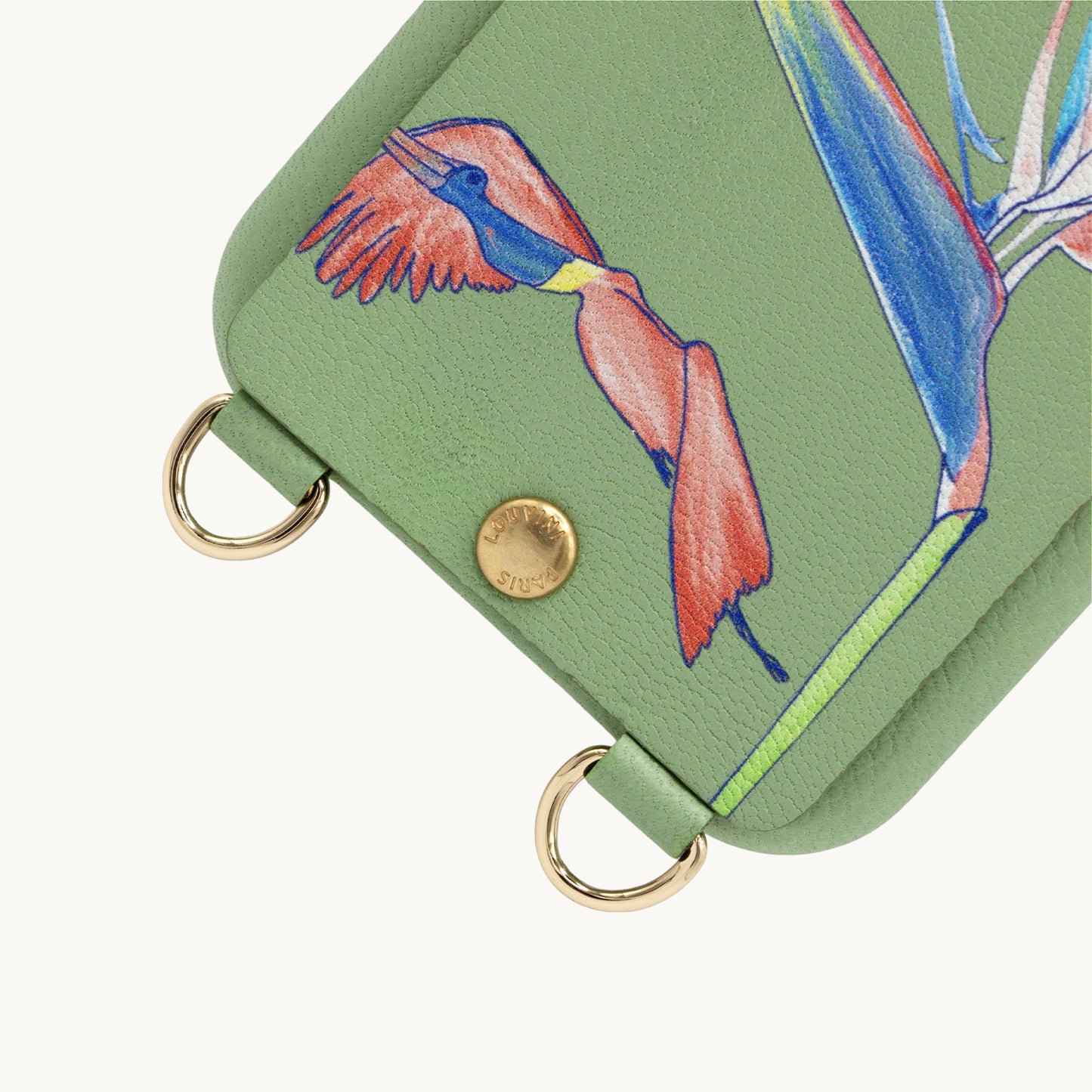 iPhone leather case with card holder and rings LOU x FILIPE JARDIM – Light Green