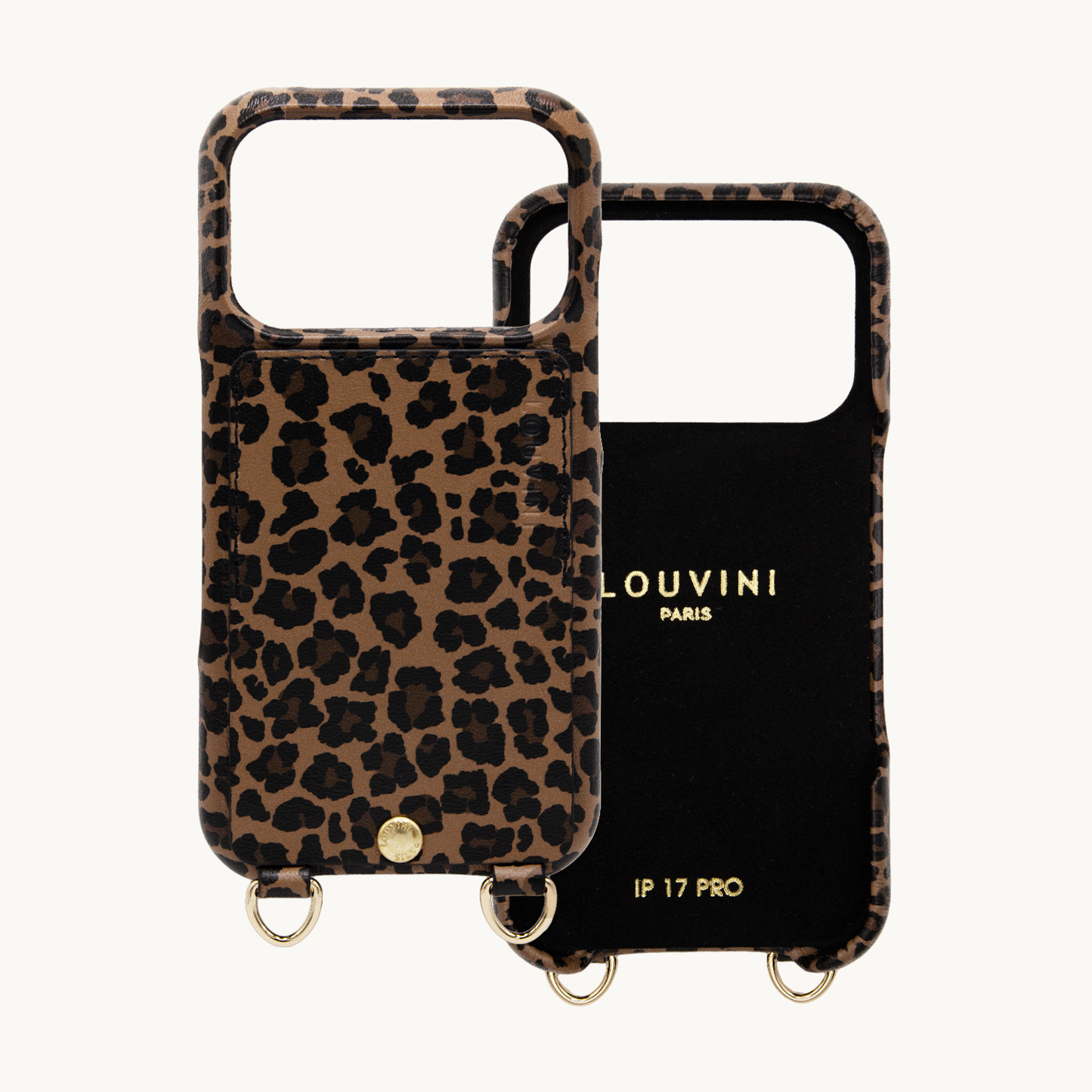 iPhone leather case with card holder and rings LOU - Leopard