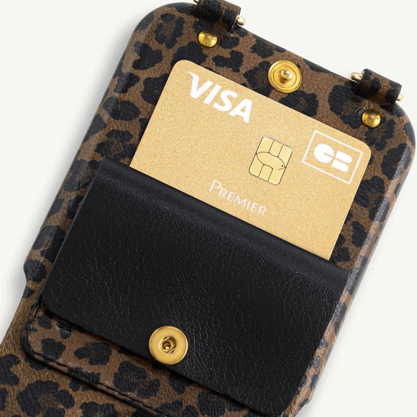 iPhone leather case with card holder and rings LOU - Leopard