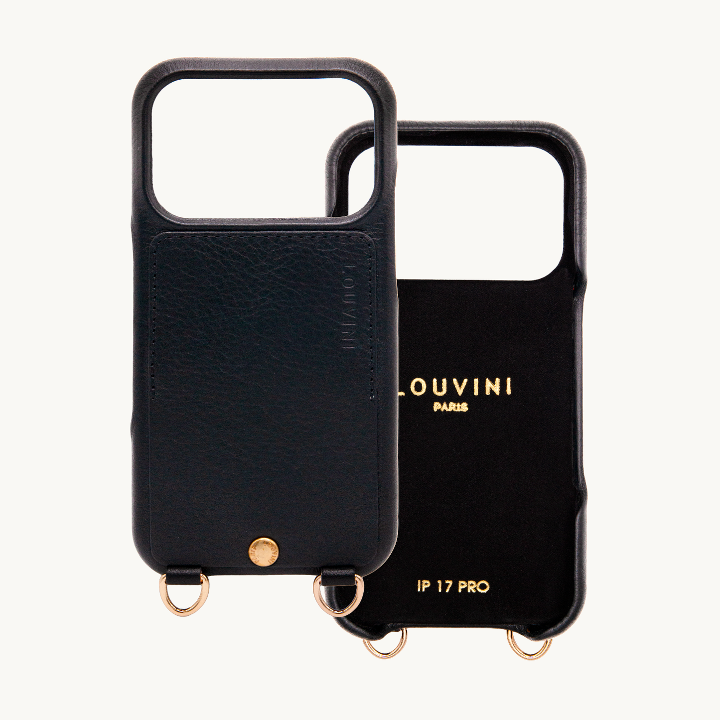Coque iPhone cuir porte carte avec anneaux LOU - Noir