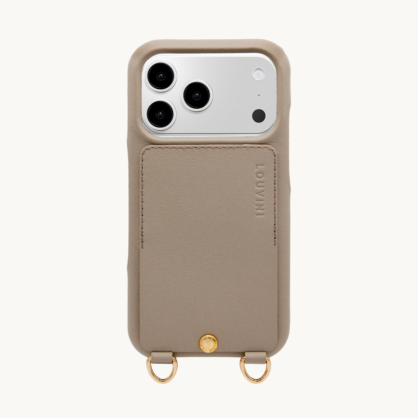 Coque iPhone cuir porte carte avec anneaux LOU - Taupe
