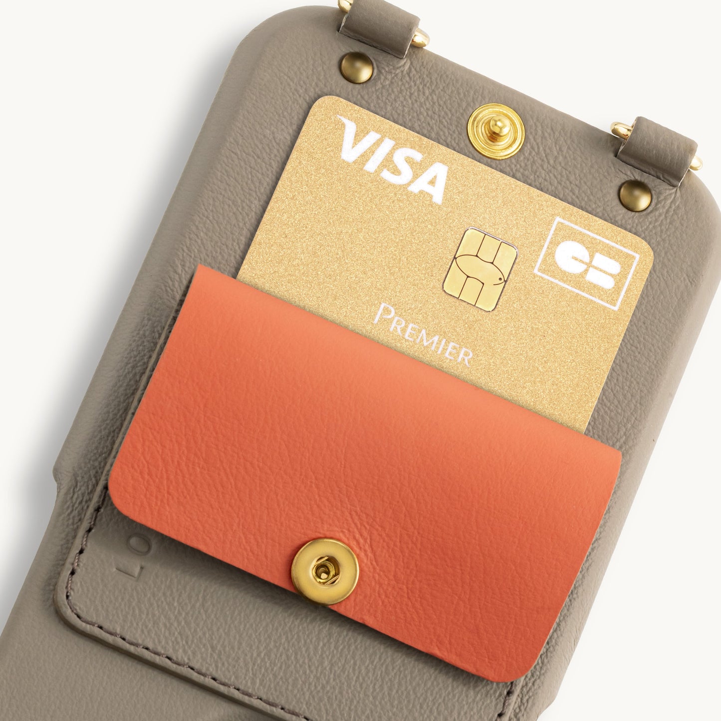 iPhone leather case with card holder and rings LOU – Taupe