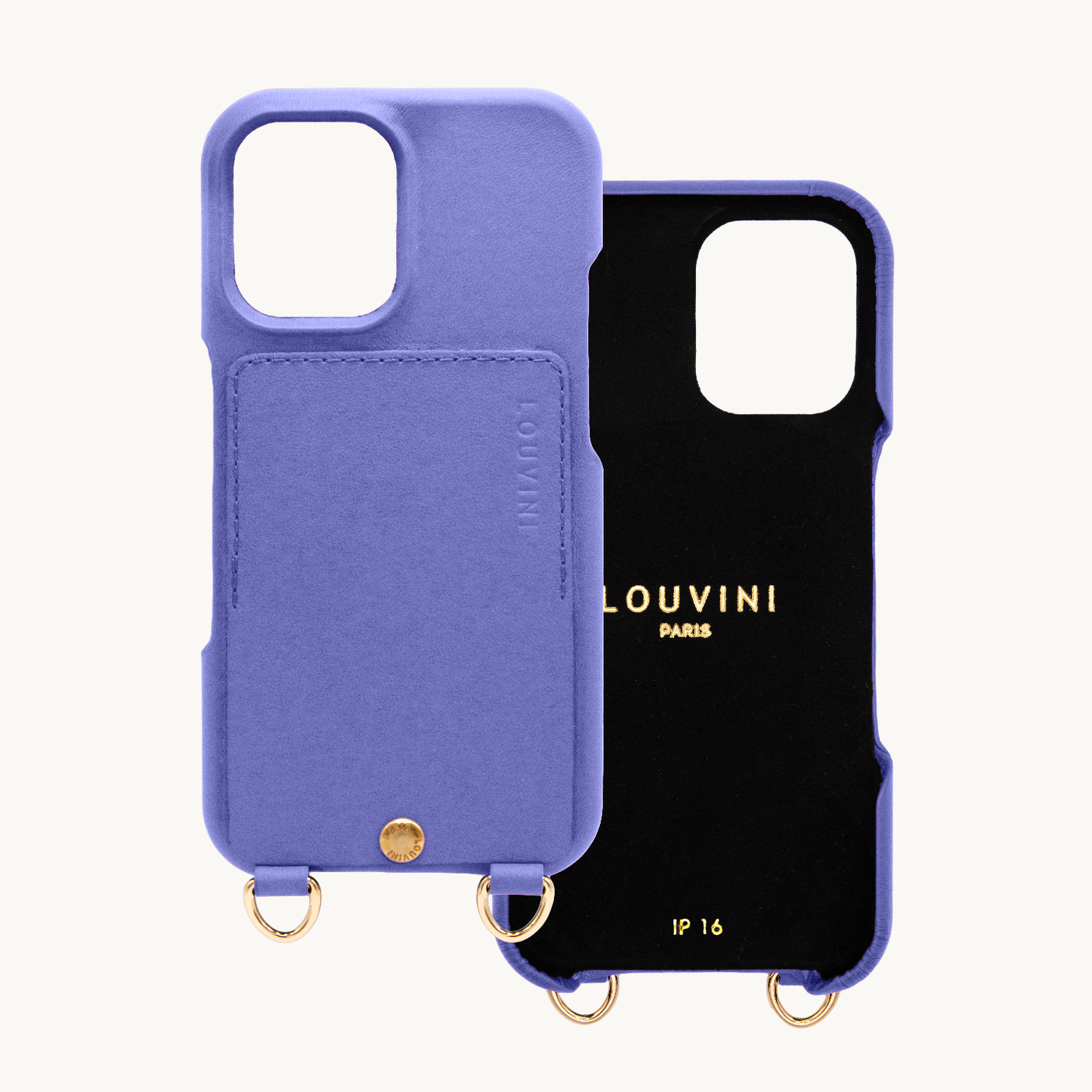 iPhone leather case with card holder and rings LOU - PURPLE