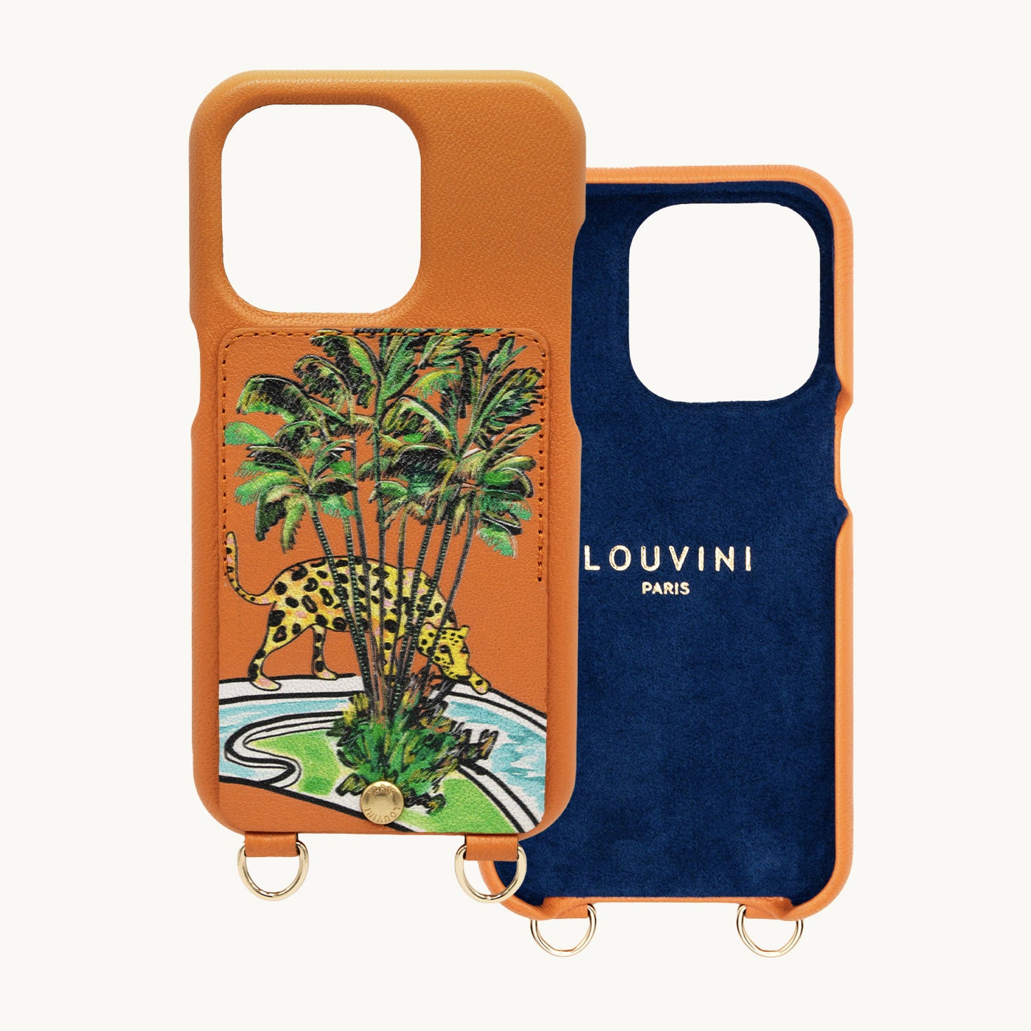 Coque iPhone cuir porte-carte avec anneaux LOU x FILIPE JARDIM - Orange