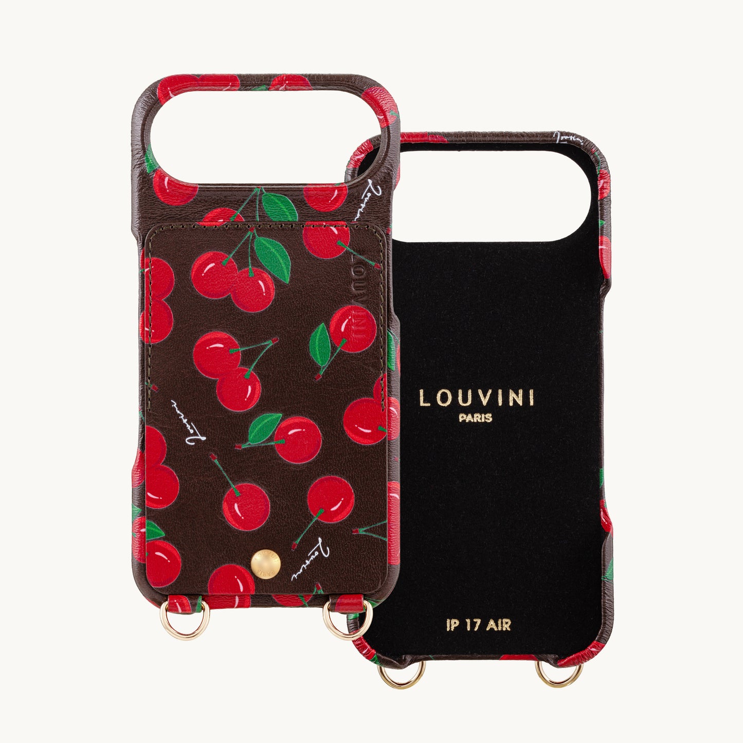 iPhone Leather Case with wallet and loops LOU - Cherry