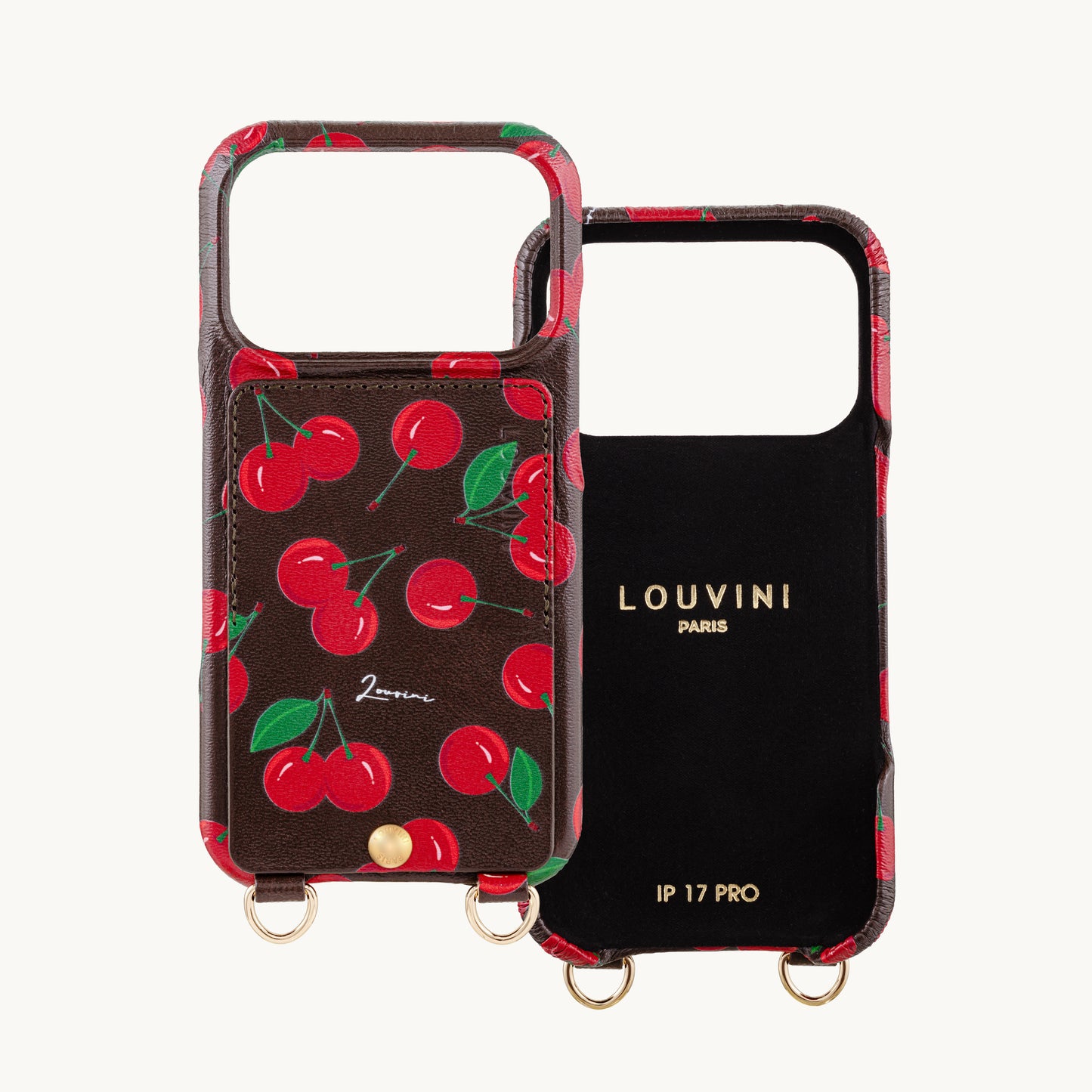 iPhone Leather Case with wallet and loops LOU - Cherry